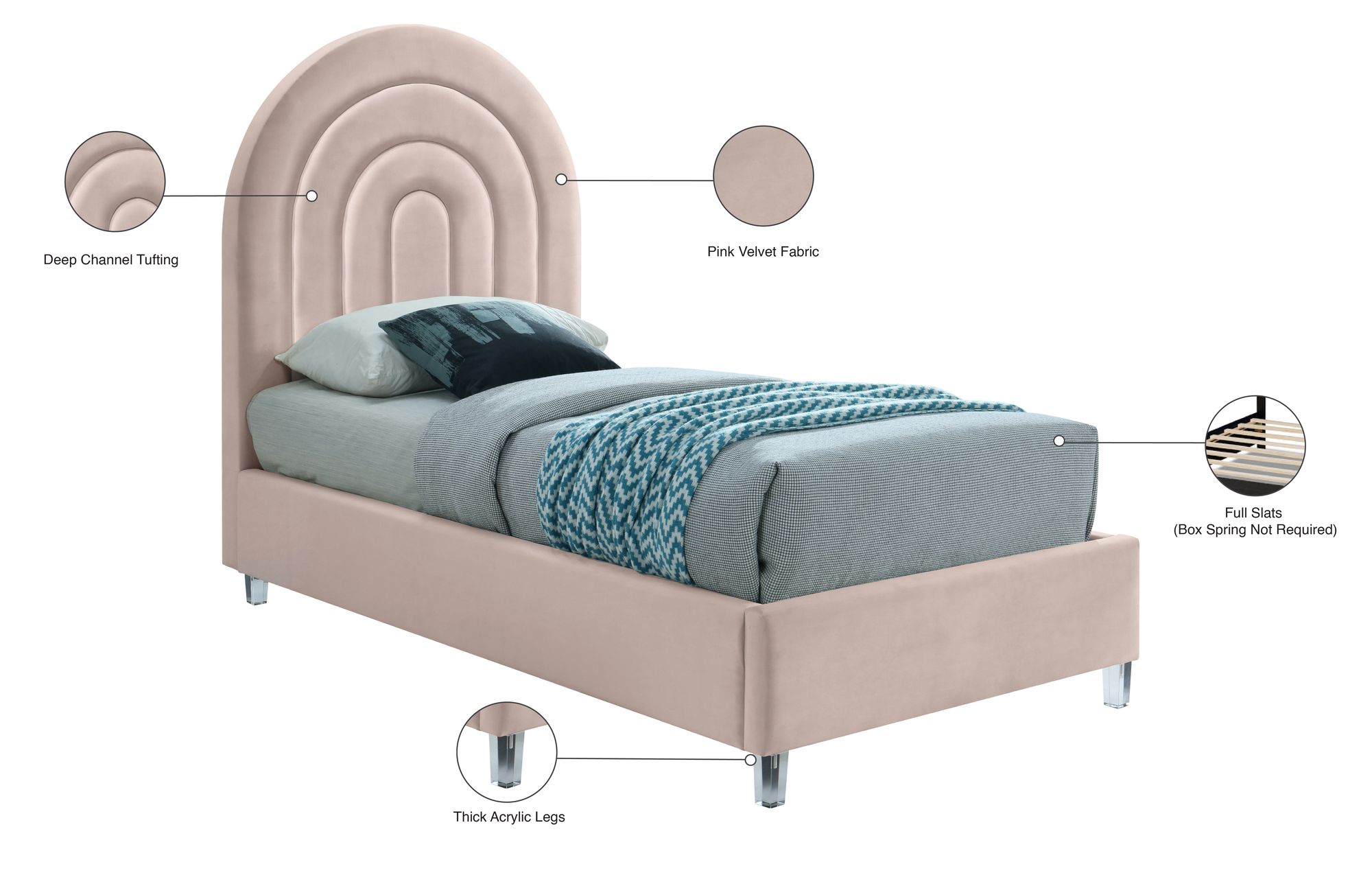 Rainbow Velvet Twin Size Bed