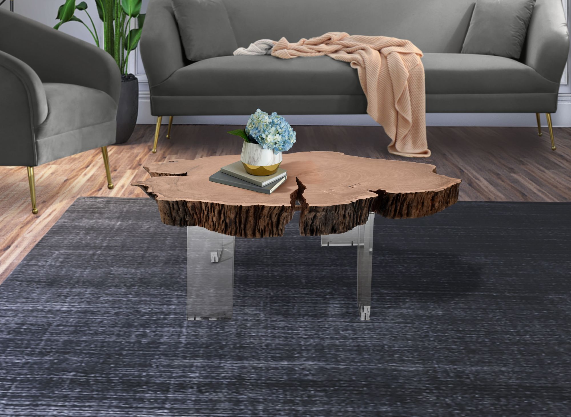 Woodland Live Edge Acacia Wood Coffee Table with Acrylic Legs