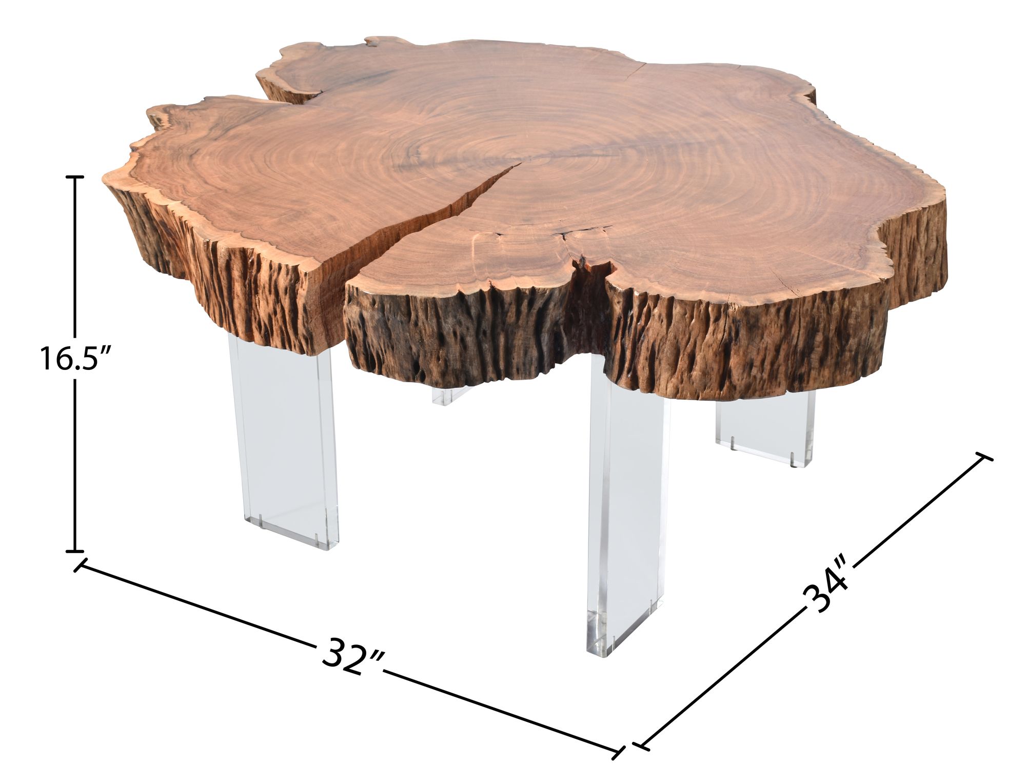 Woodland Live Edge Acacia Wood Coffee Table with Acrylic Legs