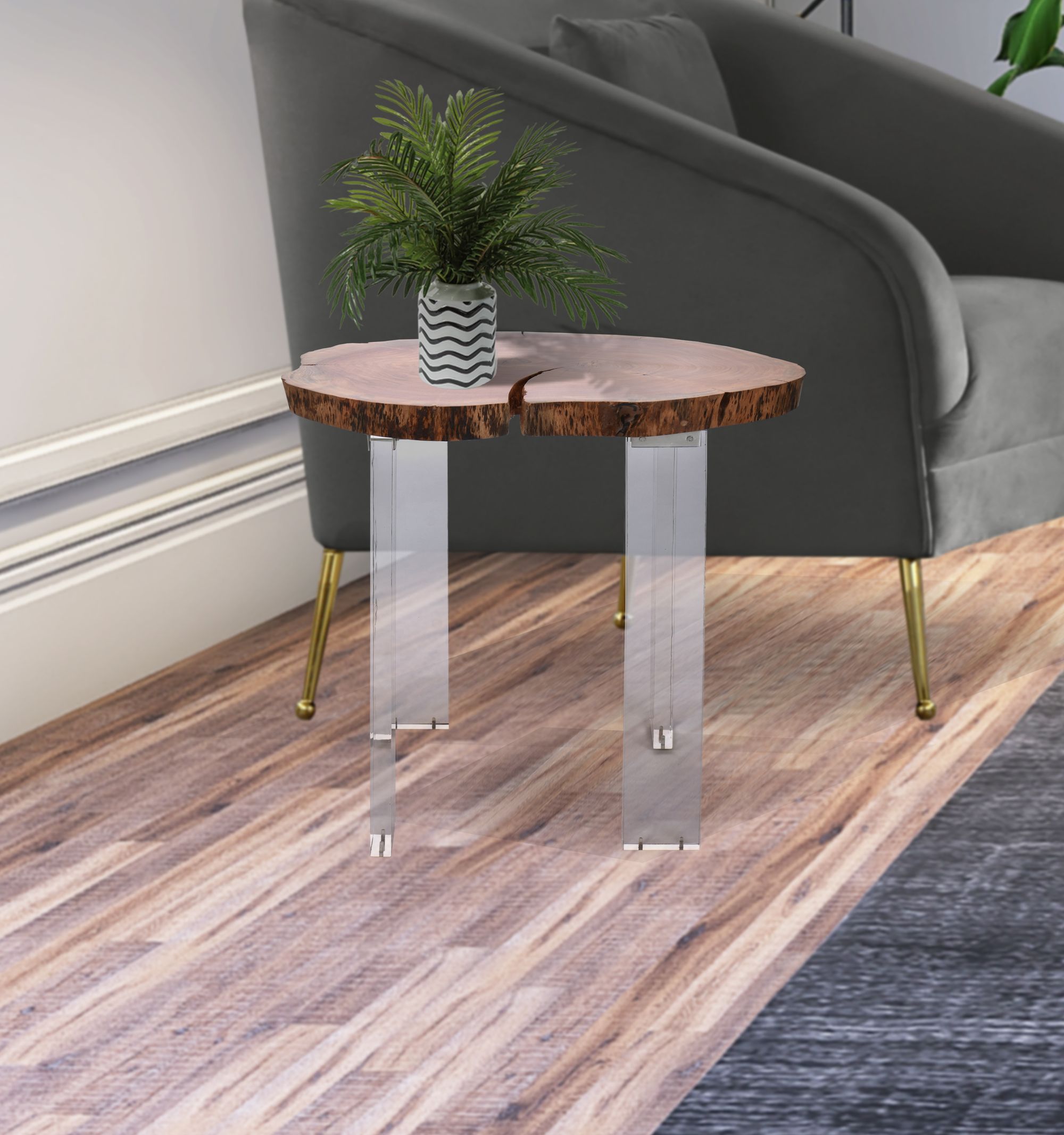Woodland Live Edge Acacia Wood End Table with Acrylic Legs