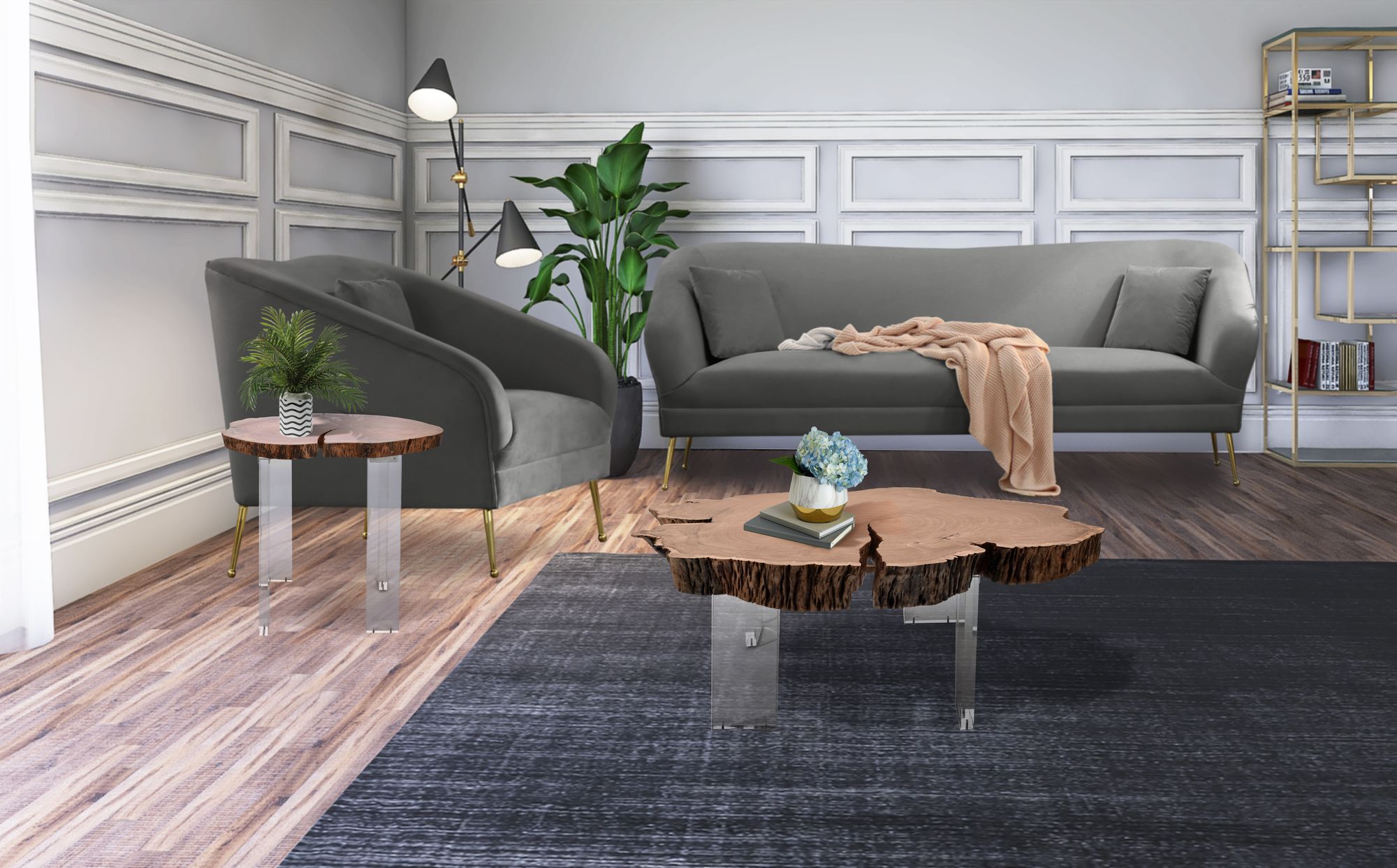 Woodland Live Edge Acacia Wood End Table with Acrylic Legs