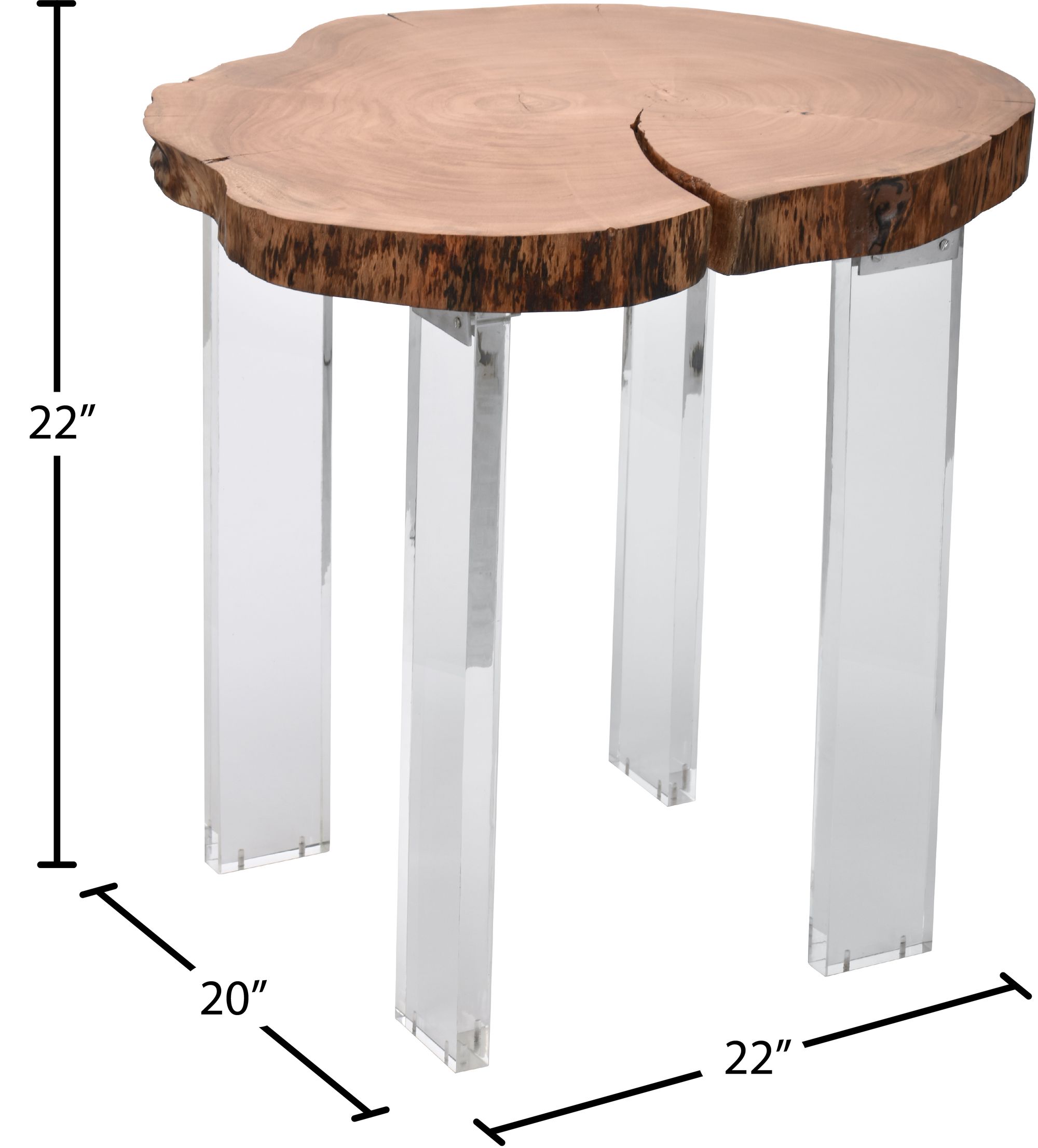 Woodland Live Edge Acacia Wood End Table with Acrylic Legs