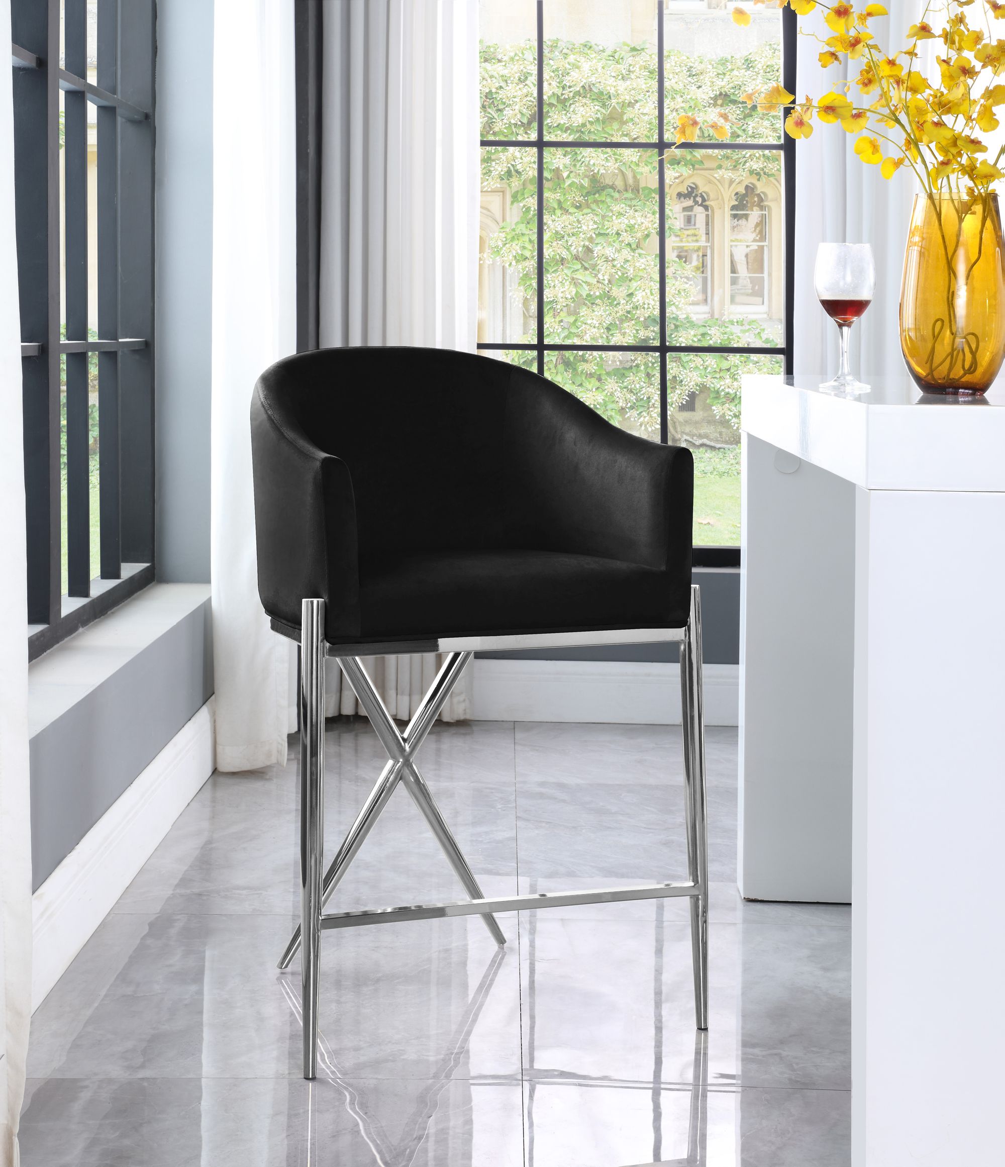 Xavier Counter Stool with Chrome Metal Legs