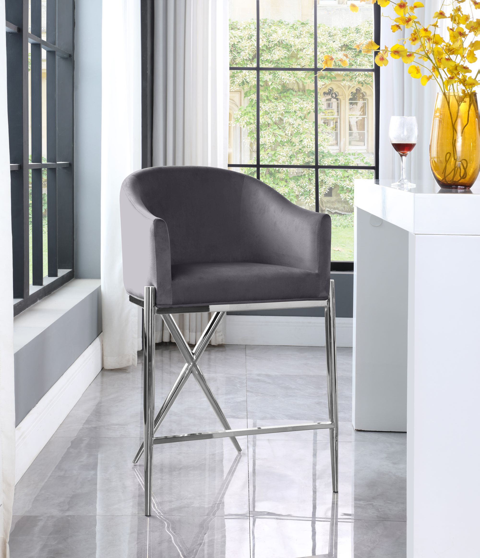 Xavier Counter Stool with Chrome Metal Legs