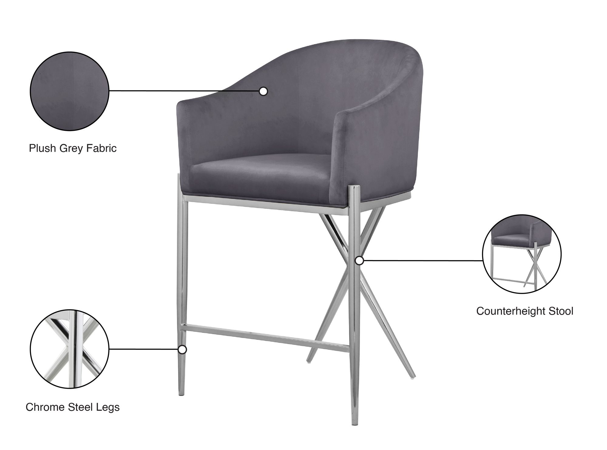 Xavier Counter Stool with Chrome Metal Legs