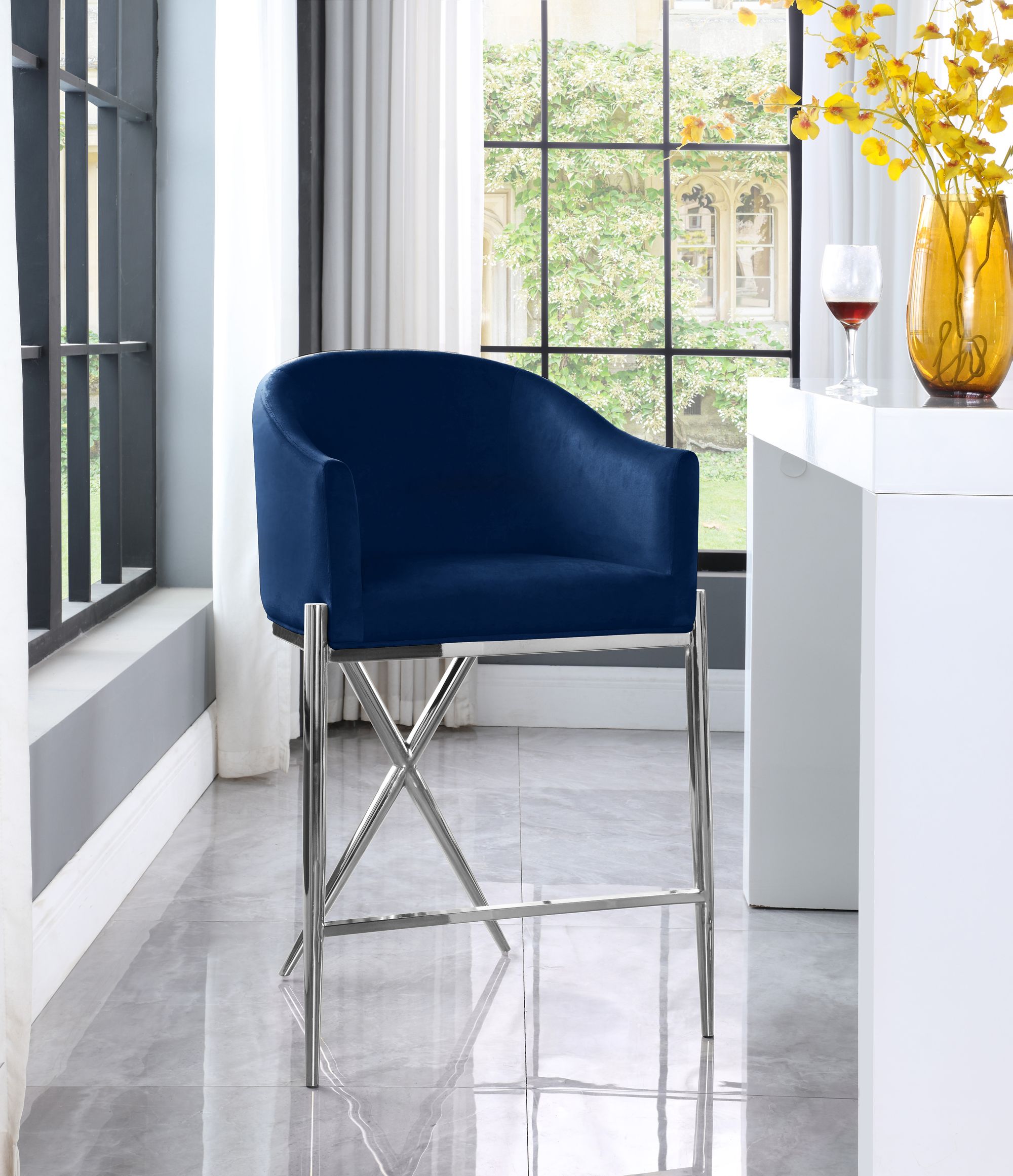 Xavier Counter Stool with Chrome Metal Legs