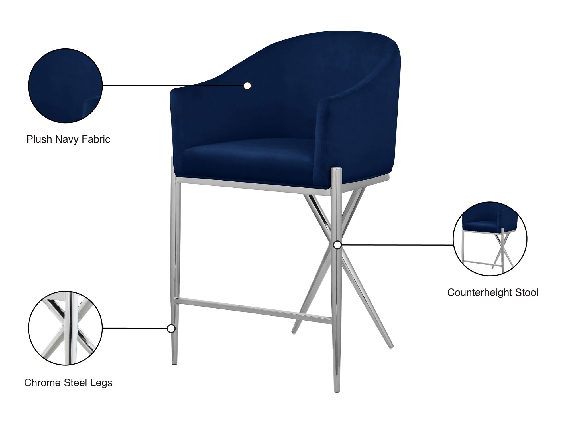 Xavier Counter Stool with Chrome Metal Legs