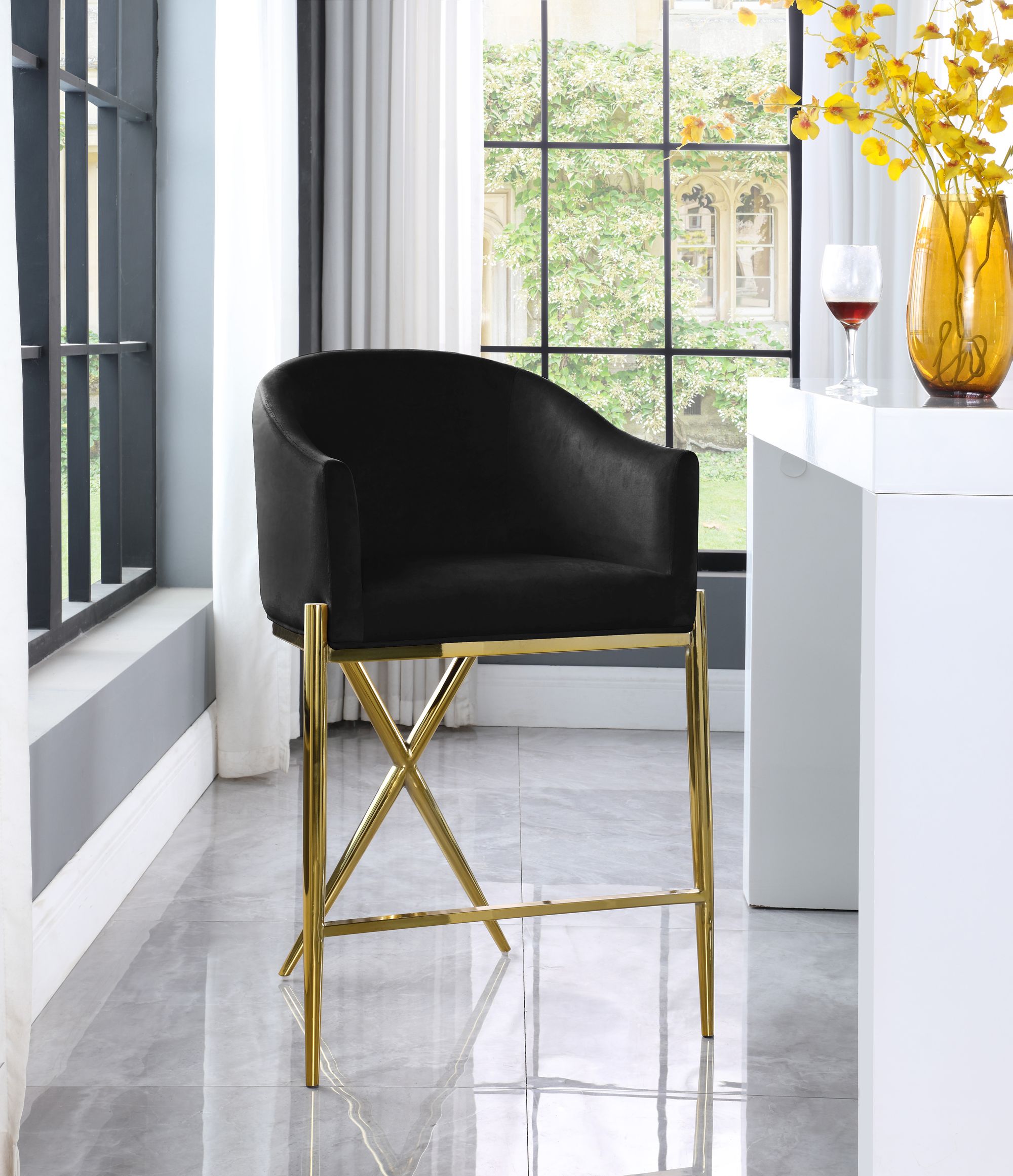 Xavier Counter Stool with Gold Metal Legs