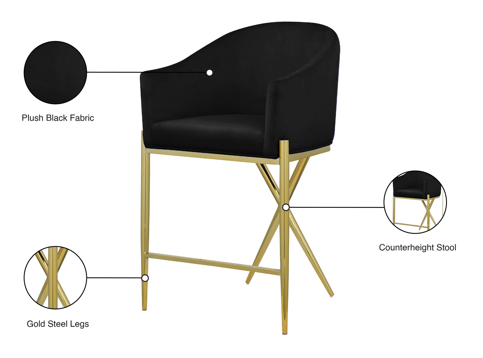 Xavier Counter Stool with Gold Metal Legs