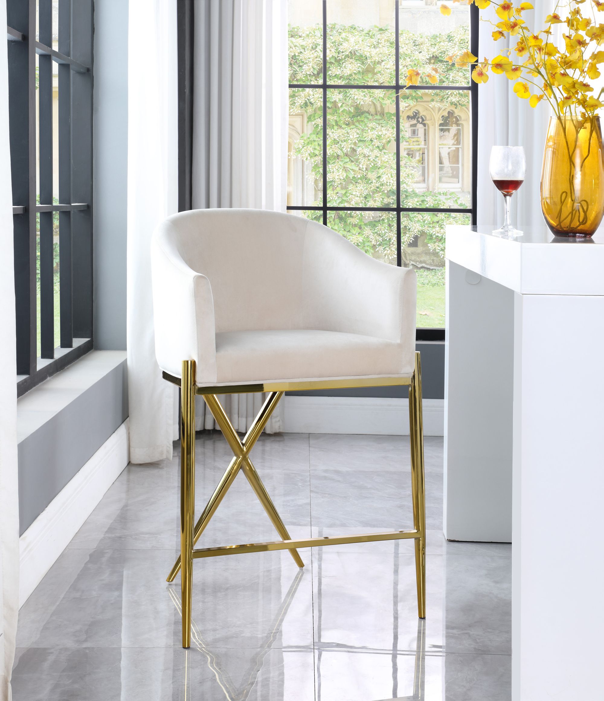 Xavier Counter Stool with Gold Metal Legs