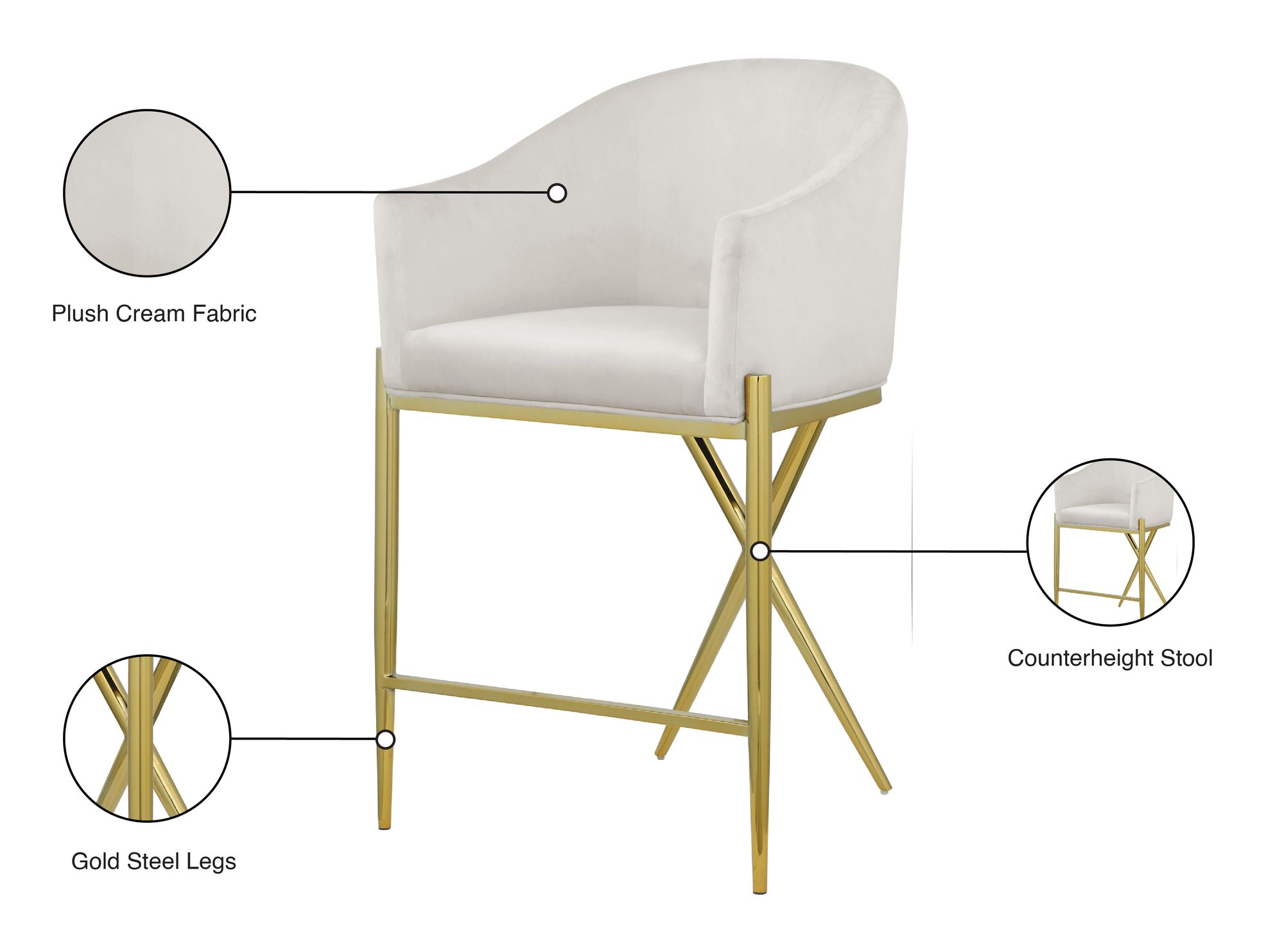 Xavier Counter Stool with Gold Metal Legs