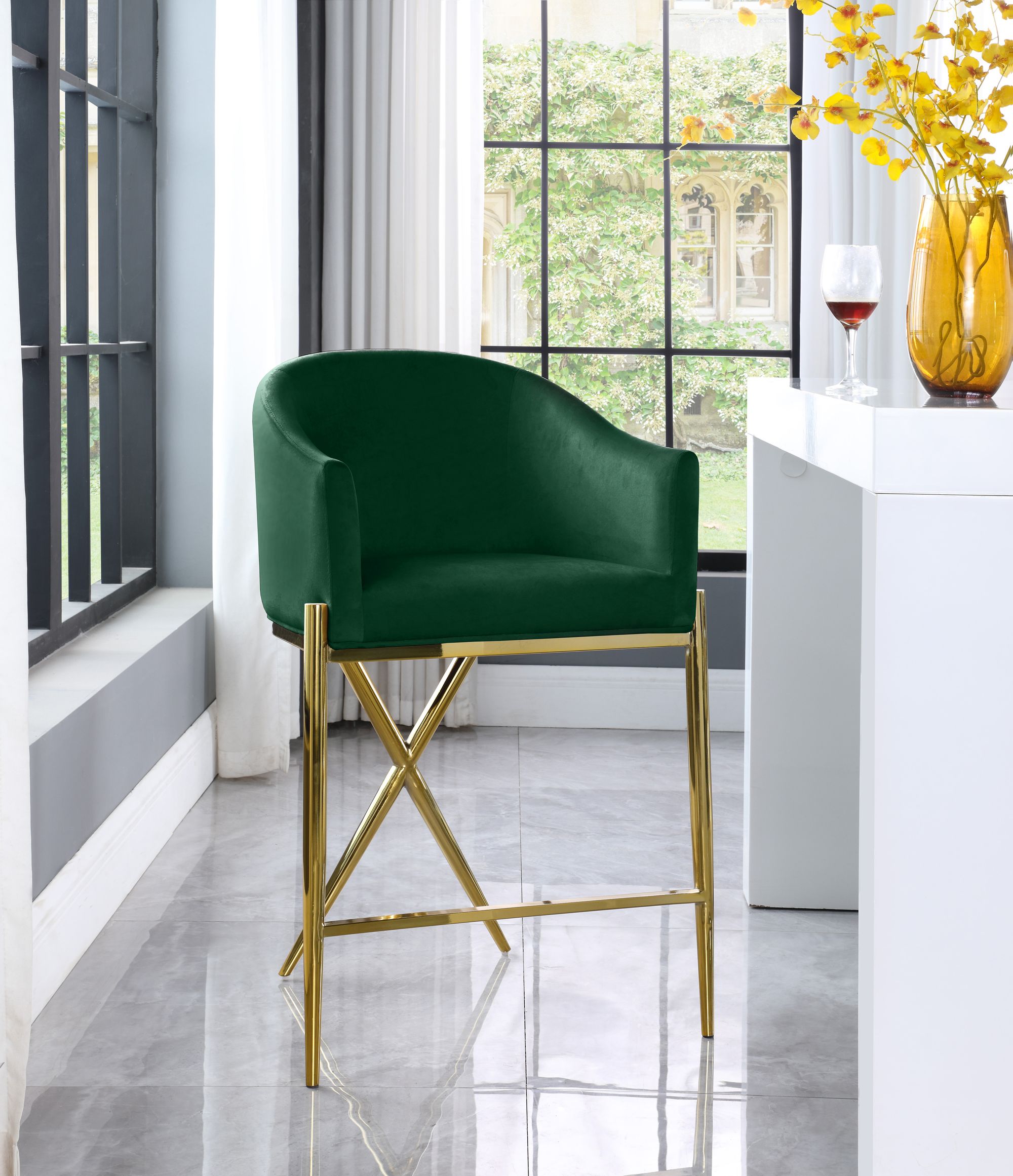 Xavier Counter Stool with Gold Metal Legs