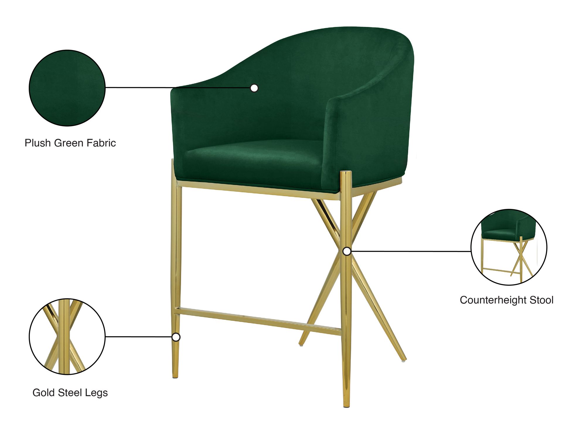 Xavier Counter Stool with Gold Metal Legs