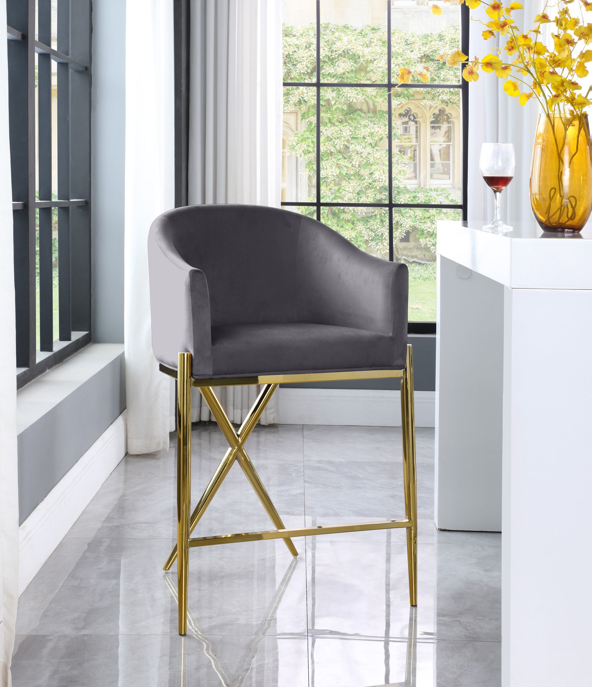 Xavier Counter Stool with Gold Metal Legs