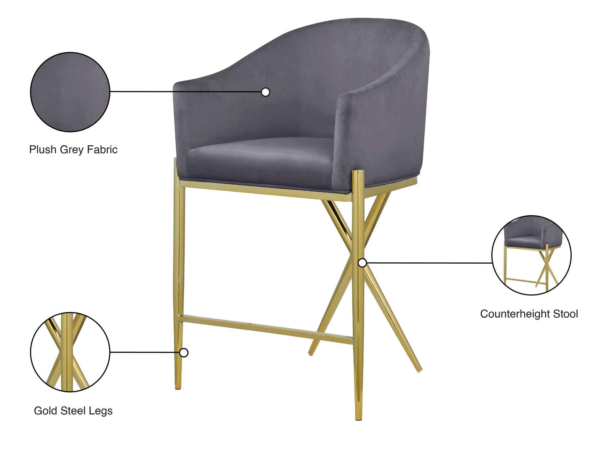 Xavier Counter Stool with Gold Metal Legs
