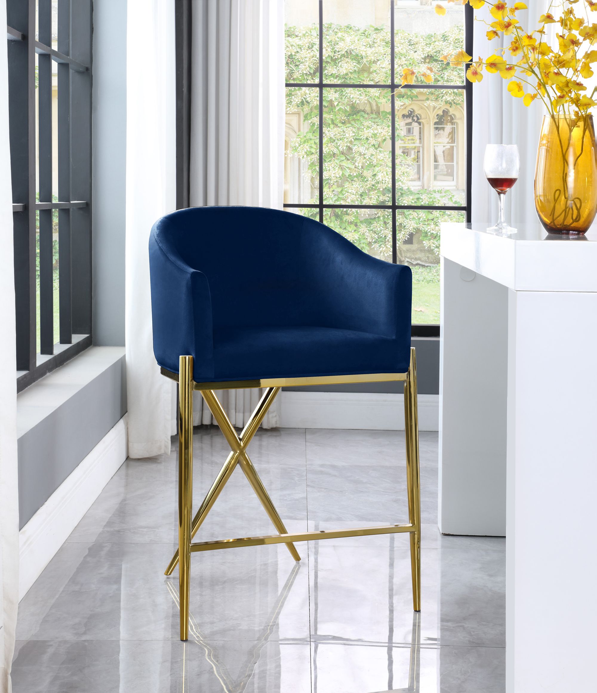 Xavier Counter Stool with Gold Metal Legs