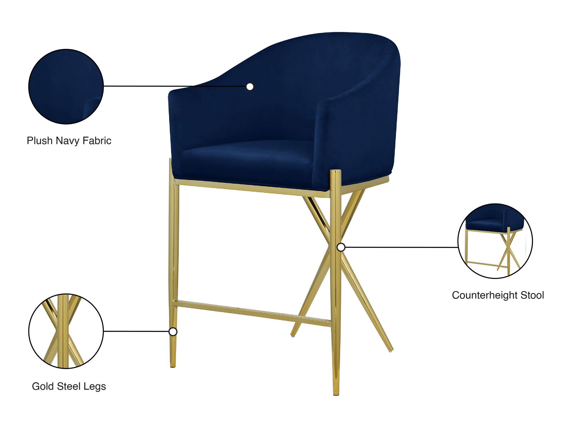 Xavier Counter Stool with Gold Metal Legs