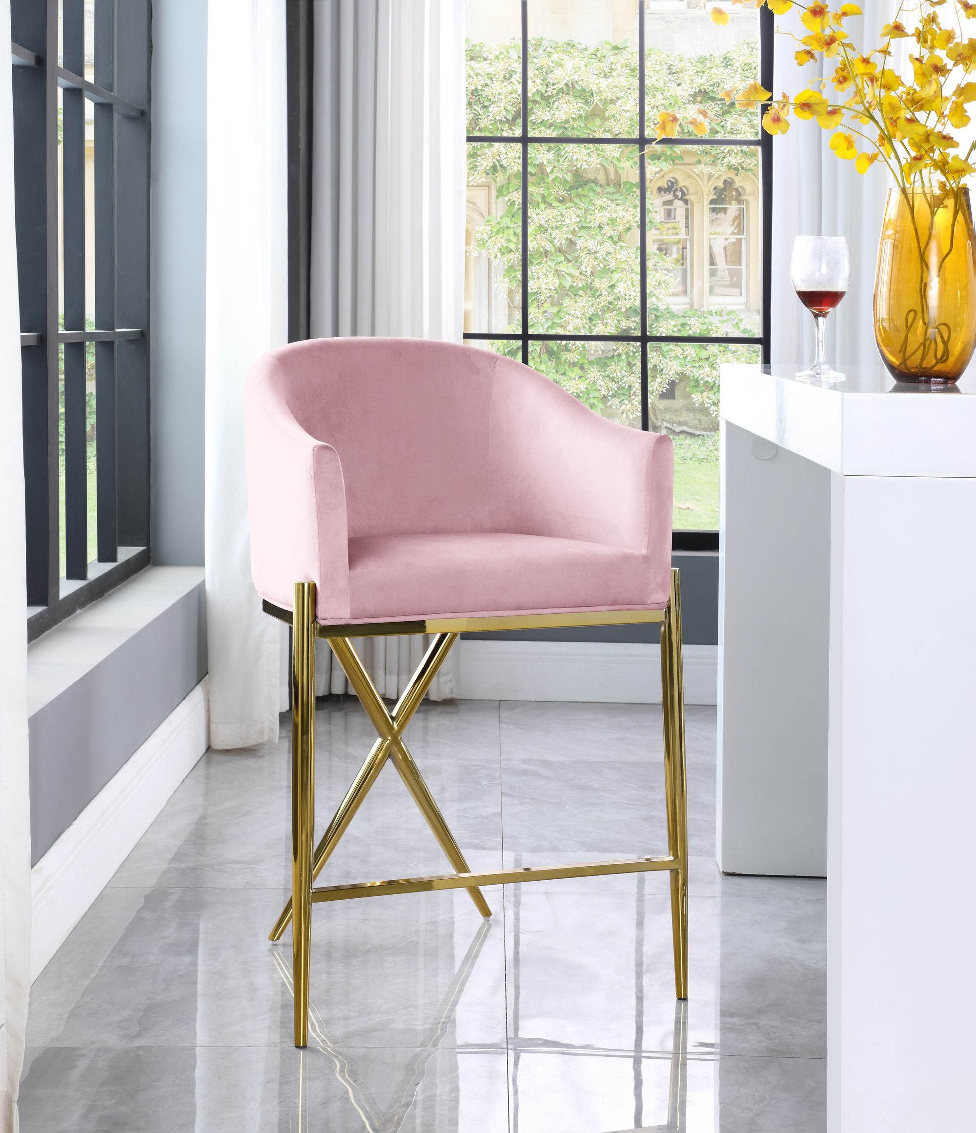Xavier Counter Stool with Gold Metal Legs