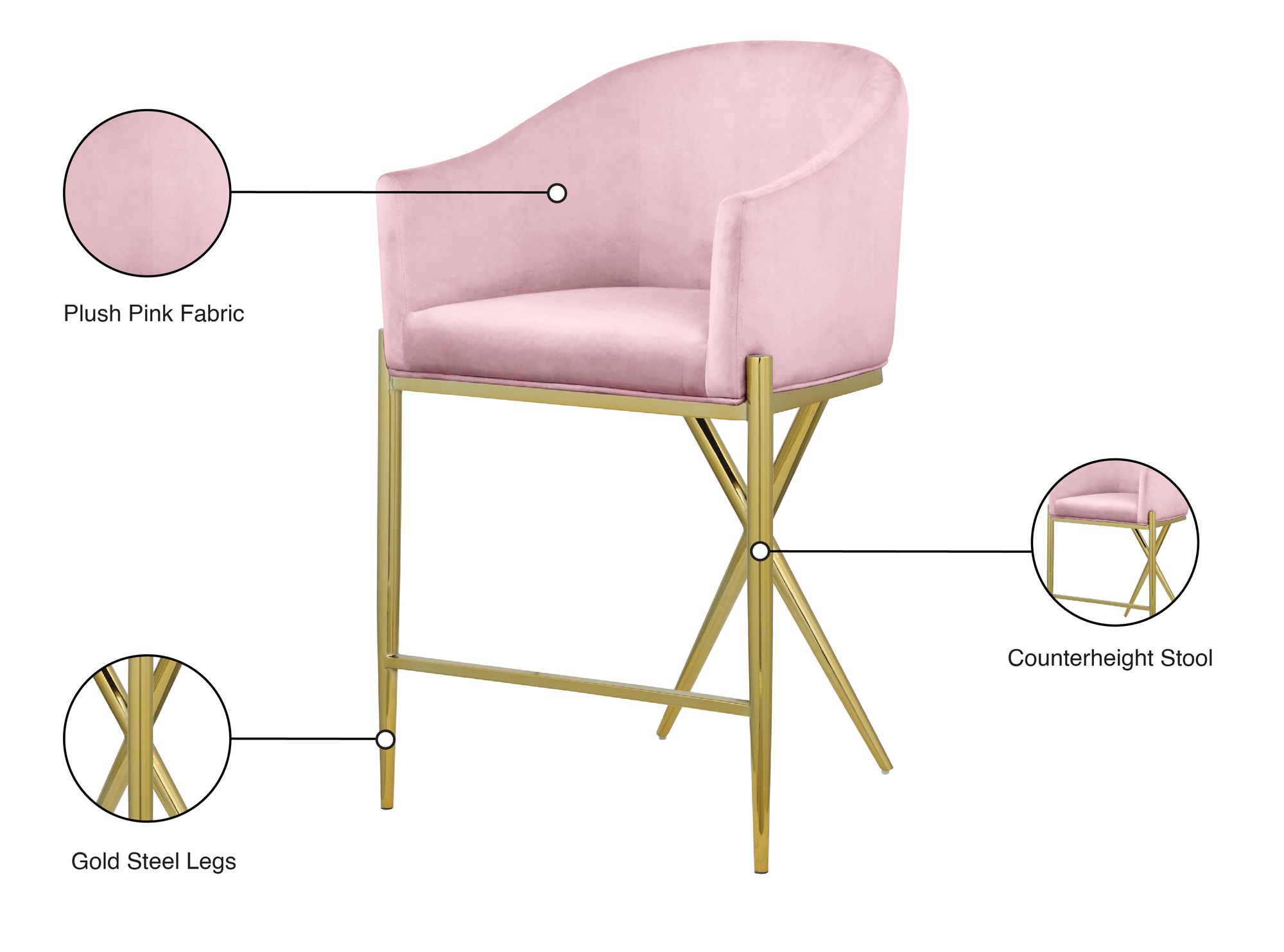 Xavier Counter Stool with Gold Metal Legs