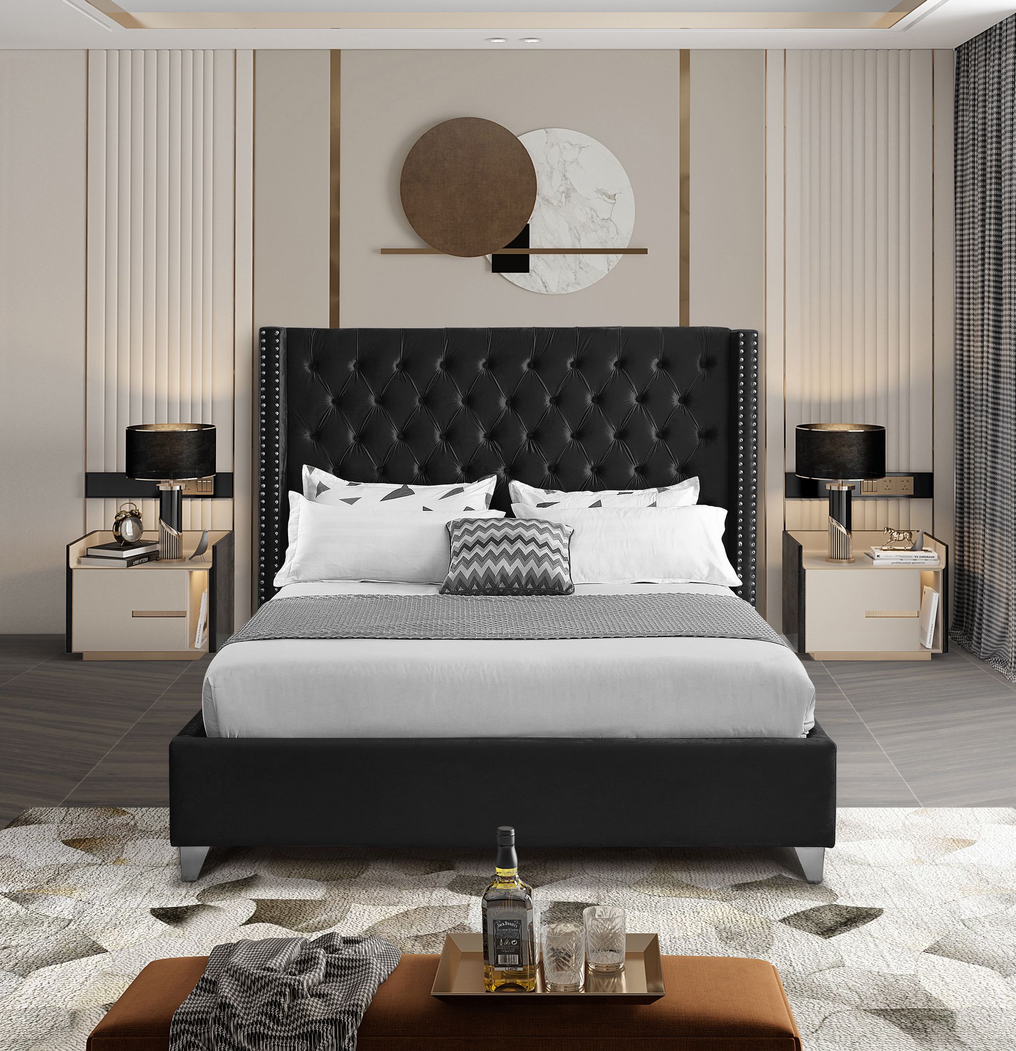 Aiden Velvet Queen Size Bed