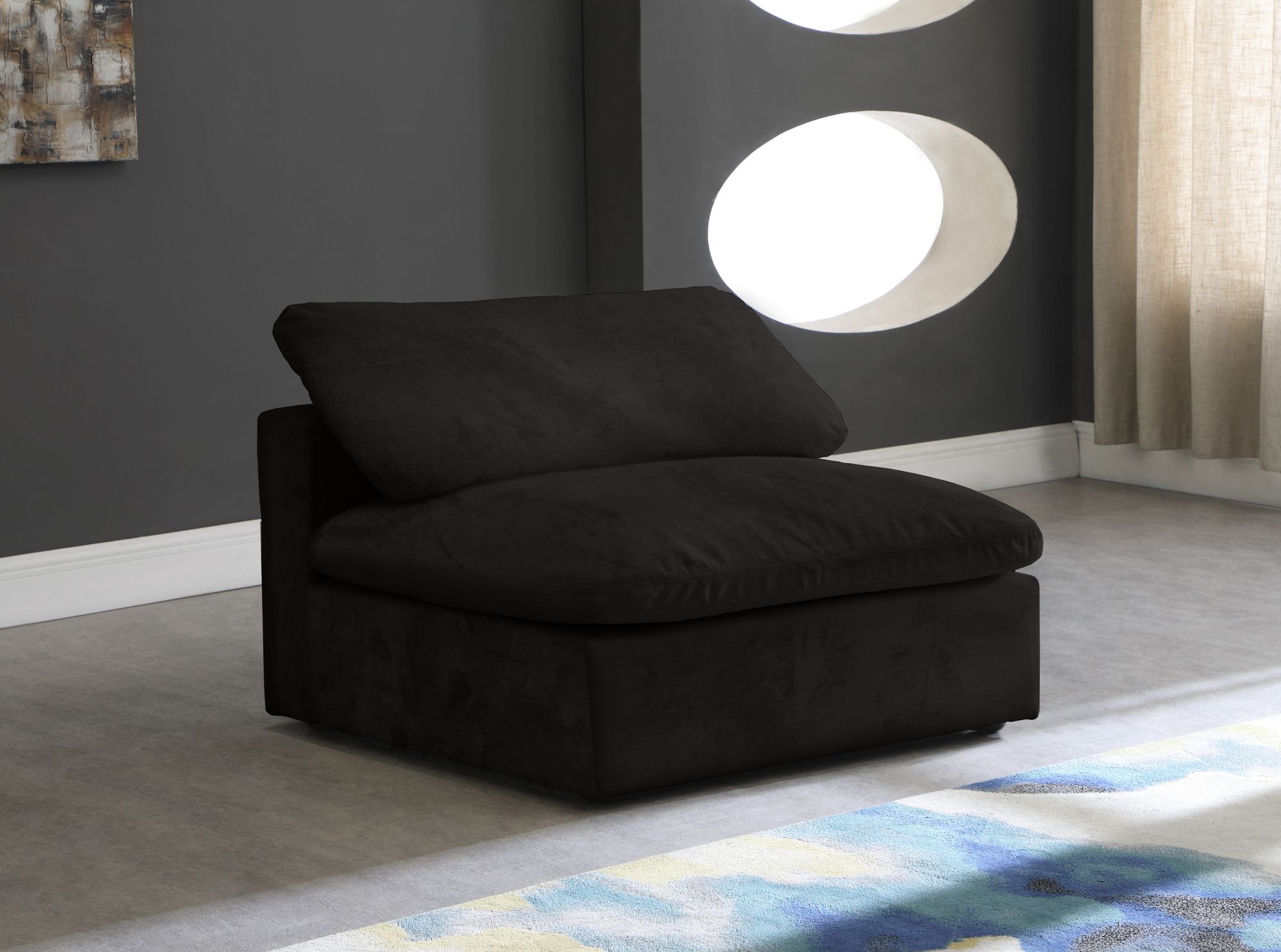 Cozy Velvet Modular Fiber Filled Comfort Overstuffed Armless Chair