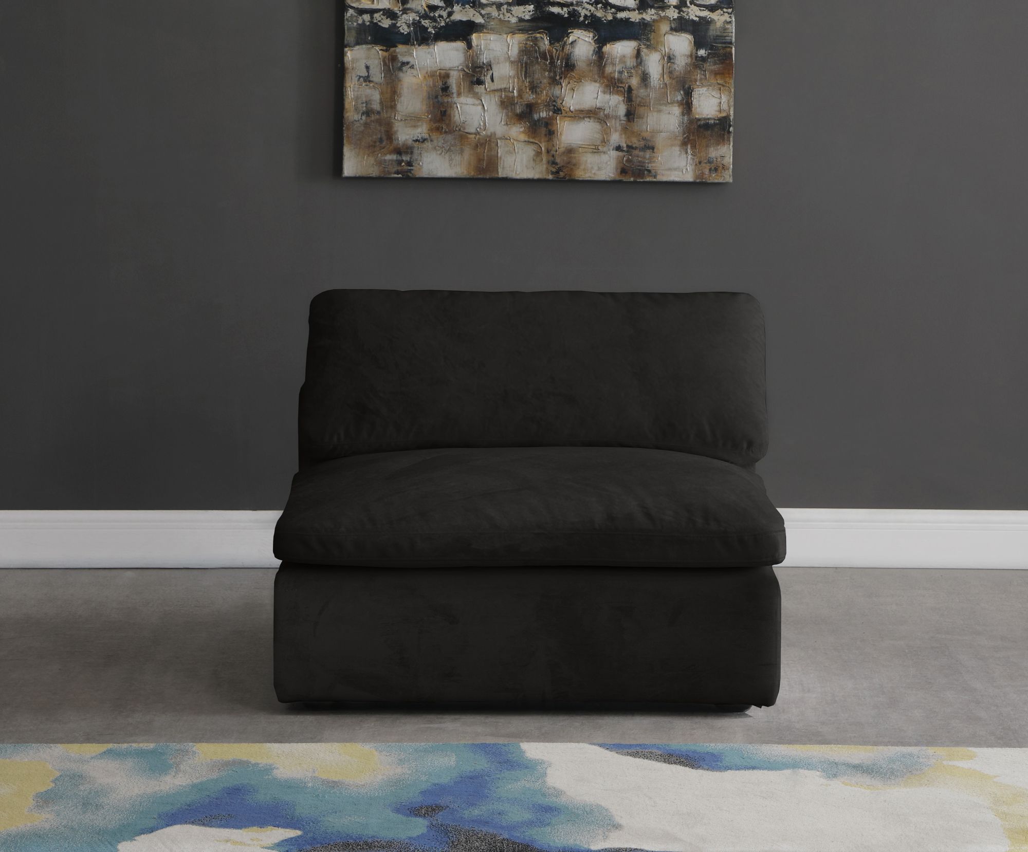 Cozy Velvet Modular Fiber Filled Comfort Overstuffed Armless Chair