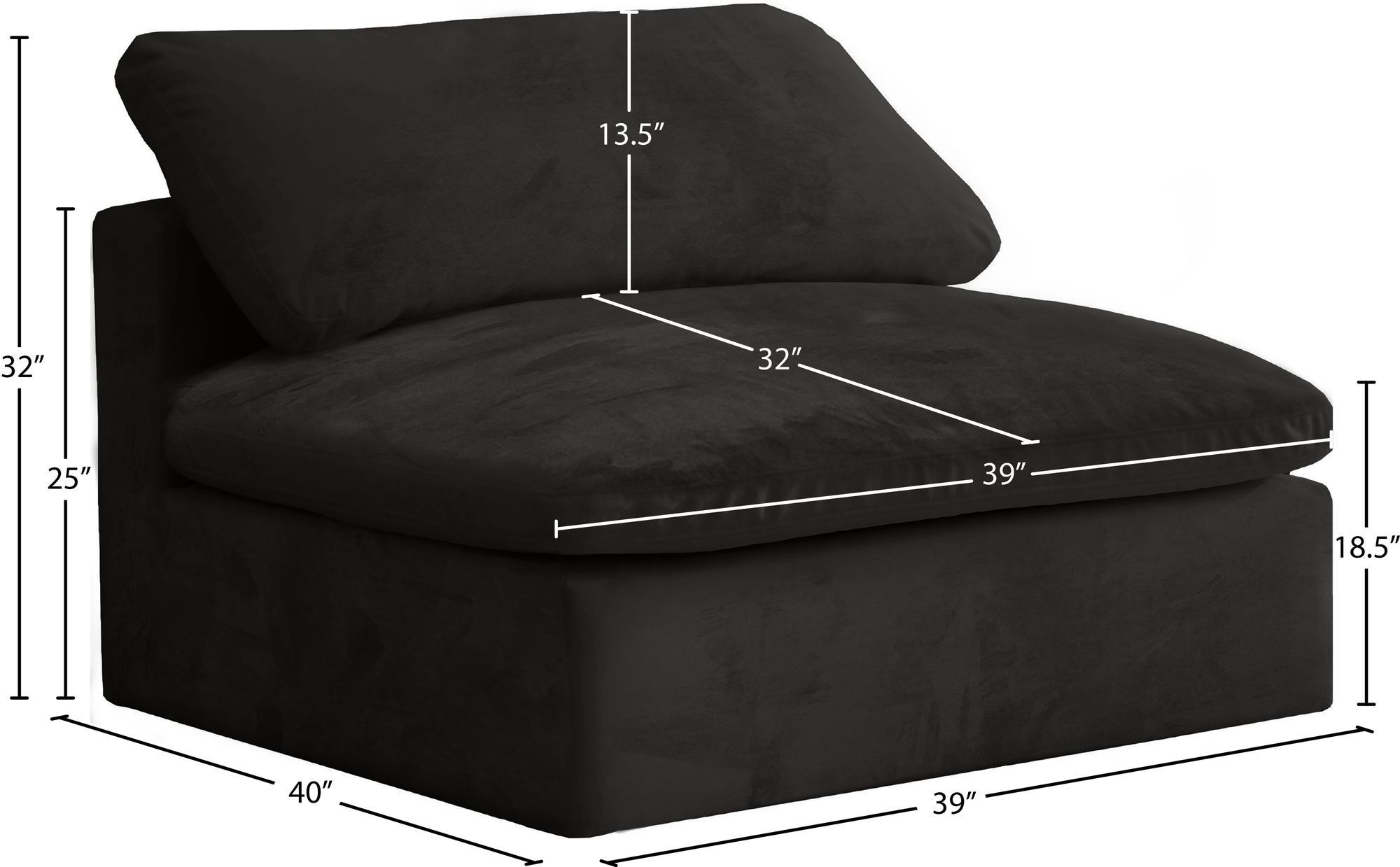 Cozy Velvet Modular Fiber Filled Comfort Overstuffed Armless Chair
