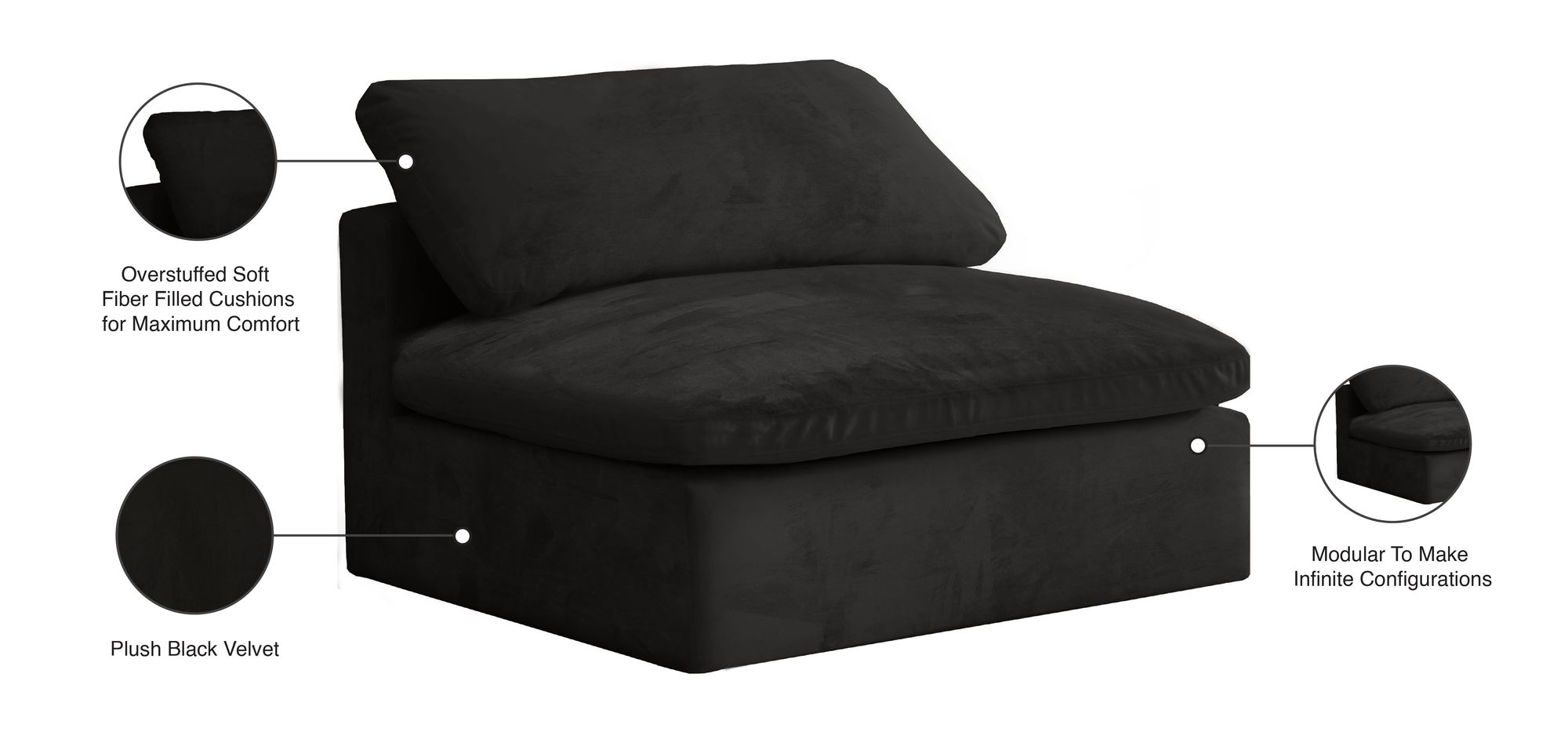 Cozy Velvet Modular Fiber Filled Comfort Overstuffed Armless Chair