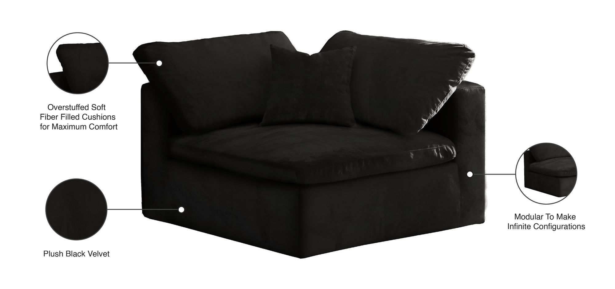 Cozy Velvet Modular Fiber Filled Comfort Overstuffed Corner Chair