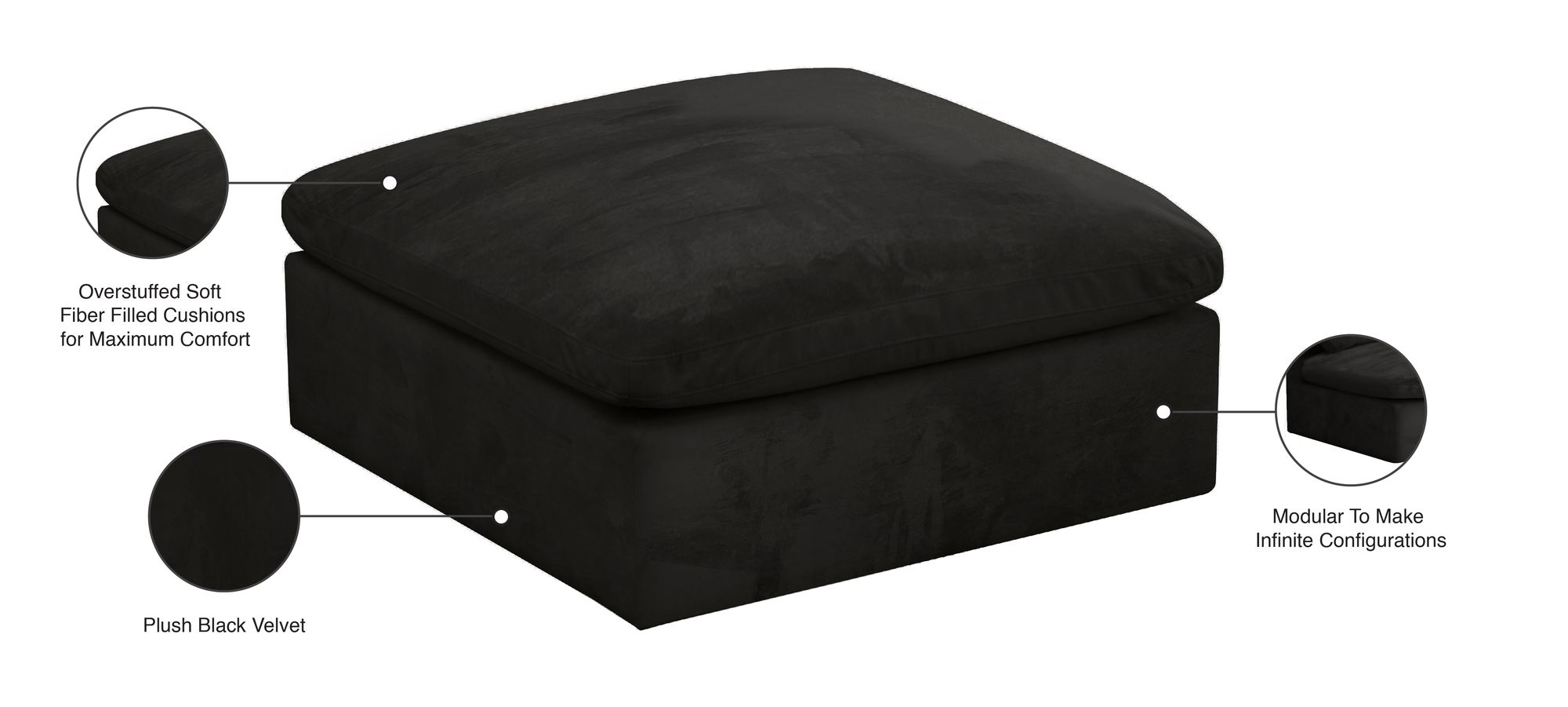 Cozy Velvet Modular Fiber Filled Comfort Overstuffed Ottoman