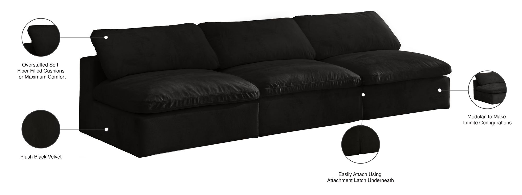 Cozy 117" Armless Velvet Comfort Modular Sofa