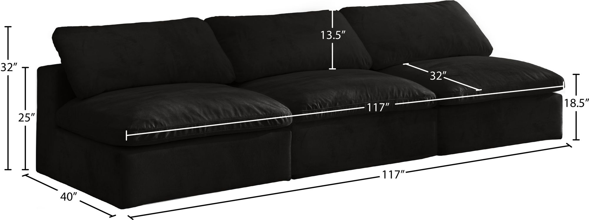 Cozy 117" Armless Velvet Comfort Modular Sofa