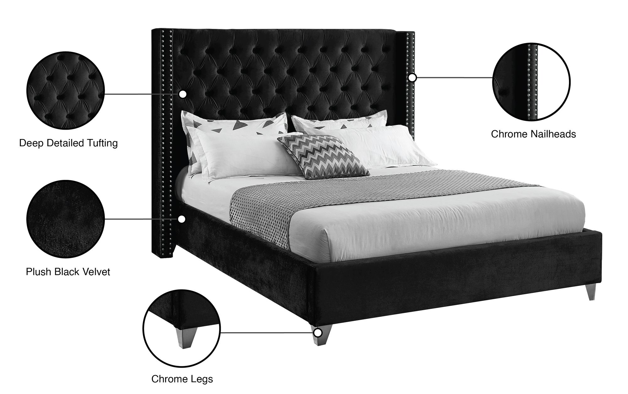 Aiden Velvet Queen Size Bed