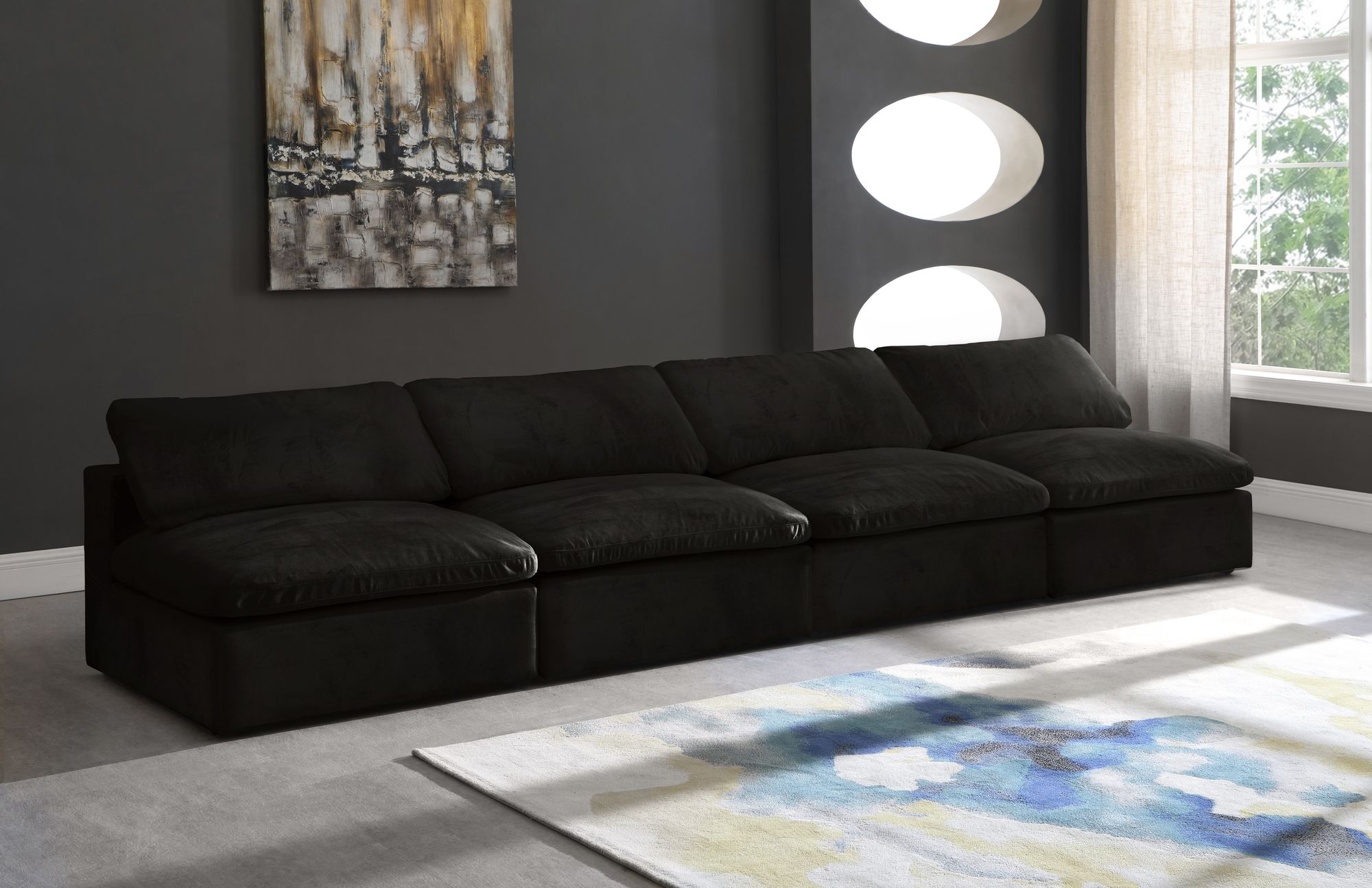 Cozy 156" Armless Velvet Comfort Modular Sofa
