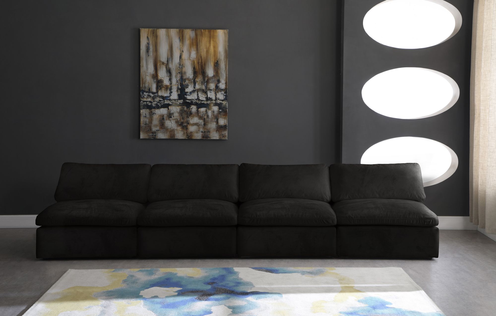 Cozy 156" Armless Velvet Comfort Modular Sofa