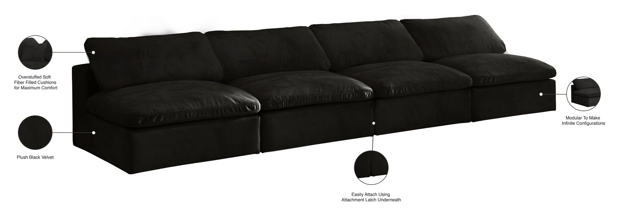 Cozy 156" Armless Velvet Comfort Modular Sofa