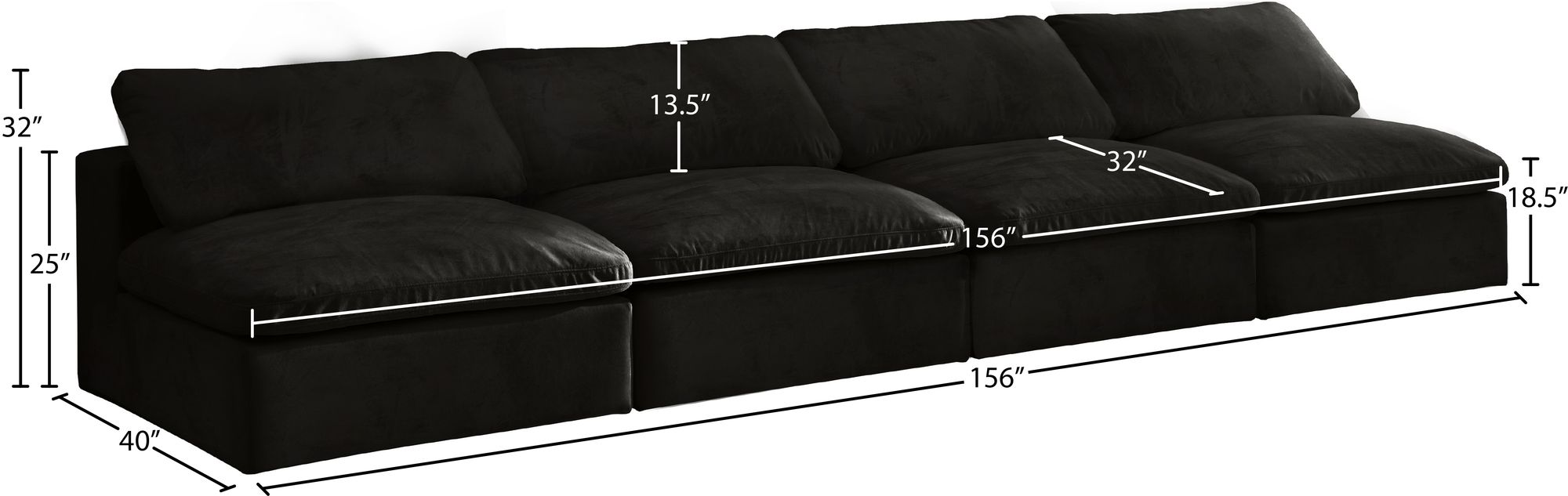 Cozy 156" Armless Velvet Comfort Modular Sofa