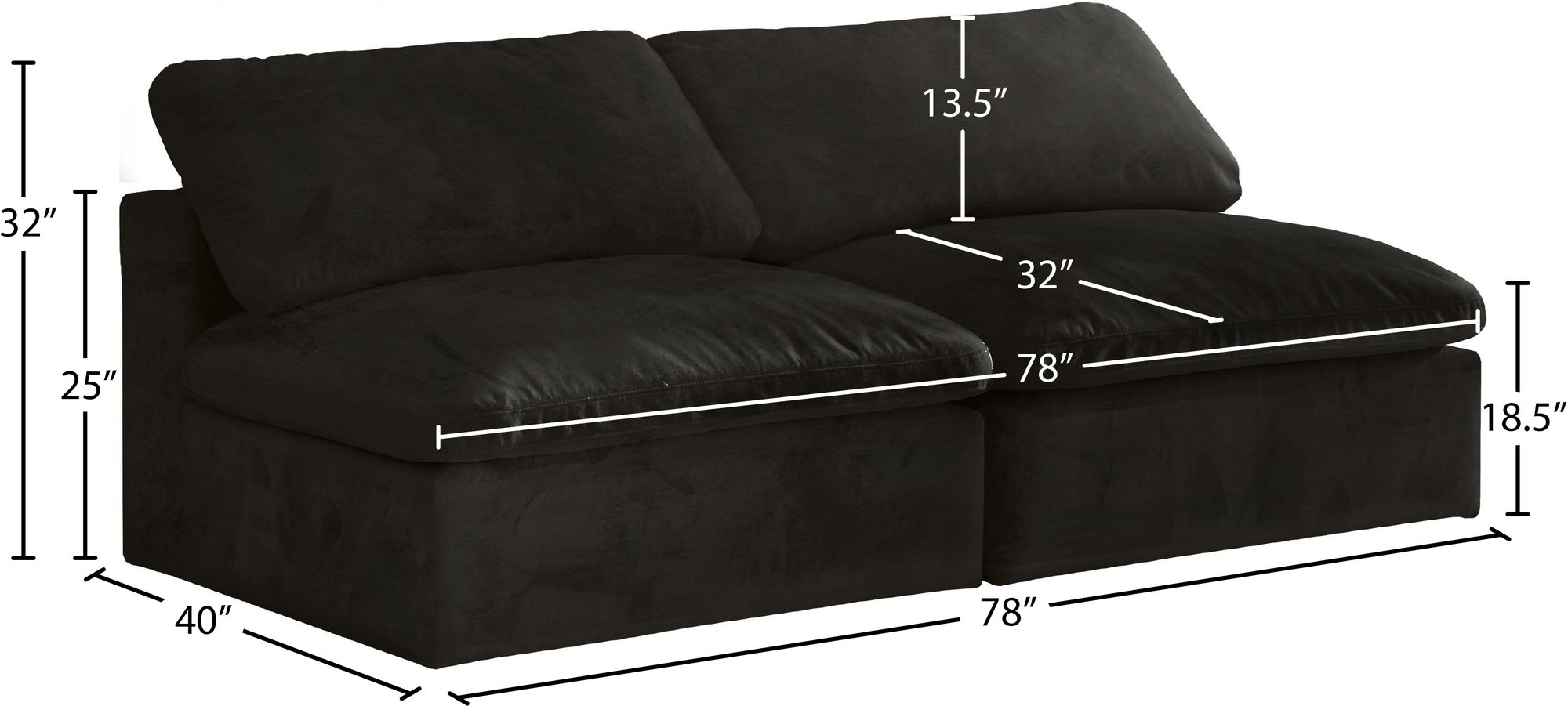 Cozy 78" Armless Velvet Comfort Modular Sofa