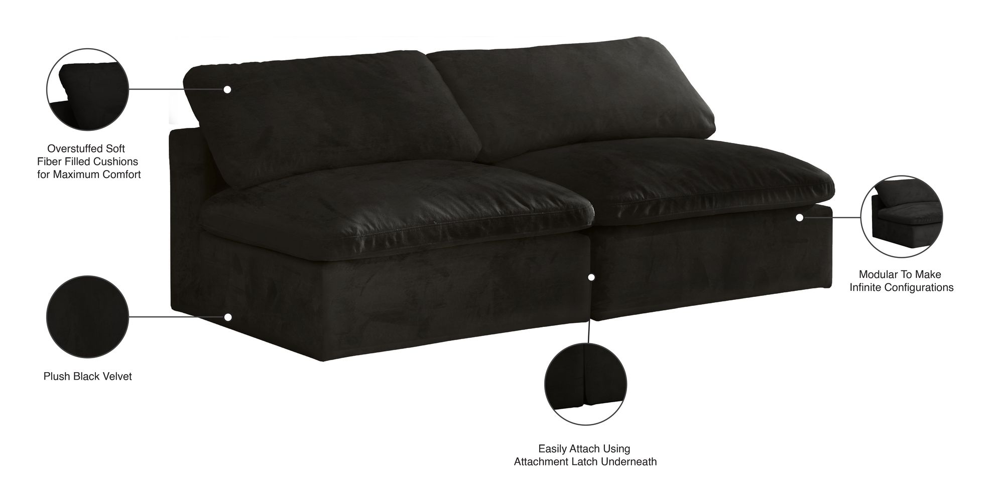 Cozy 78" Armless Velvet Comfort Modular Sofa