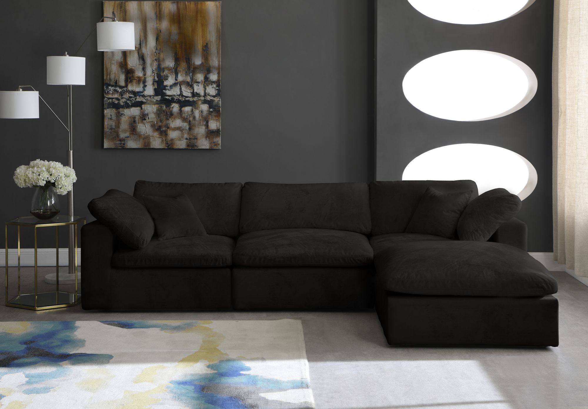 Cozy 119" 4-Piece Velvet Comfort Modular Sectional