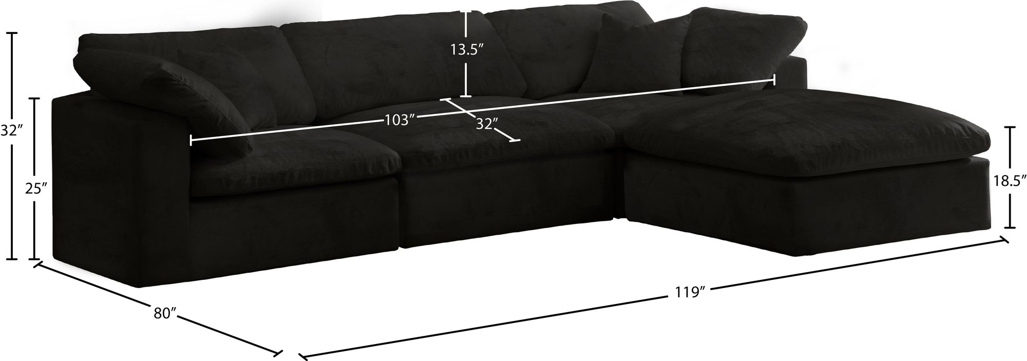 Cozy 119" 4-Piece Velvet Comfort Modular Sectional