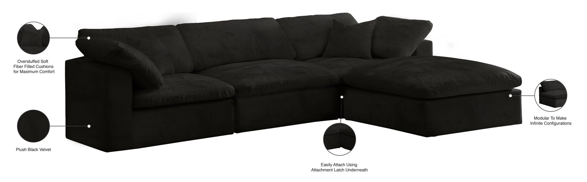 Cozy 119" 4-Piece Velvet Comfort Modular Sectional