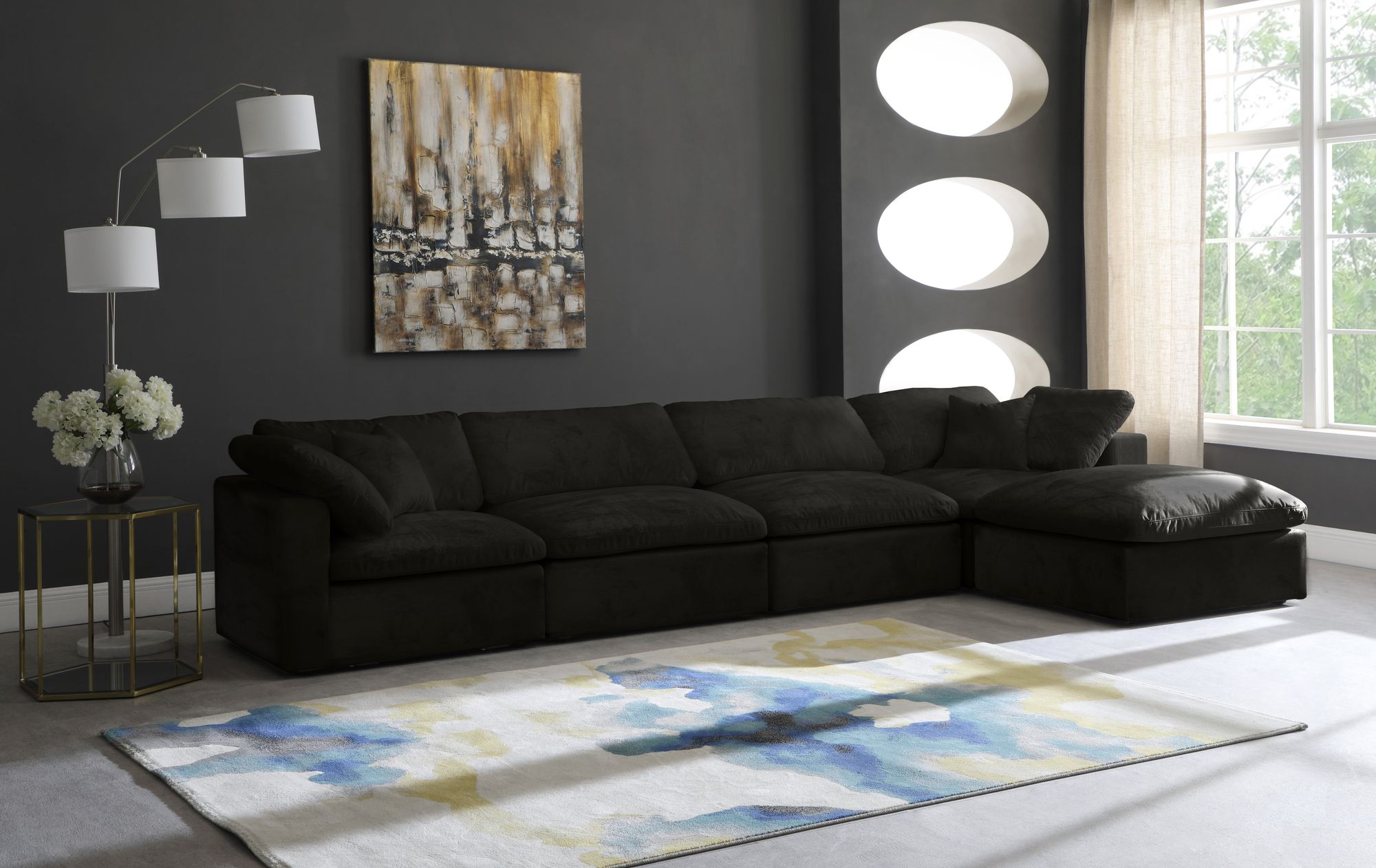 Cozy 158" 5-Piece Velvet Comfort Modular Sectional
