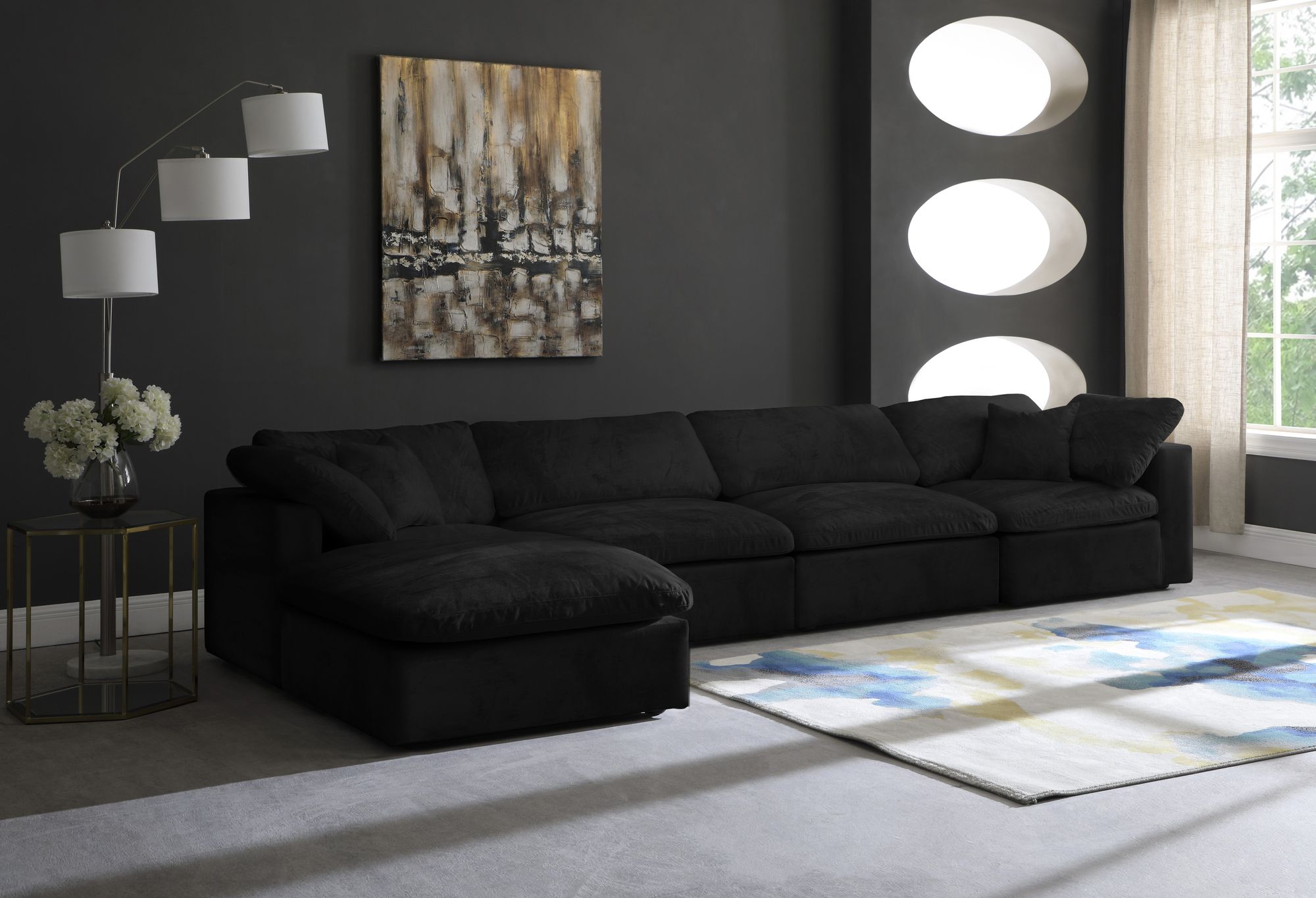 Cozy 158" 5-Piece Velvet Comfort Modular Sectional