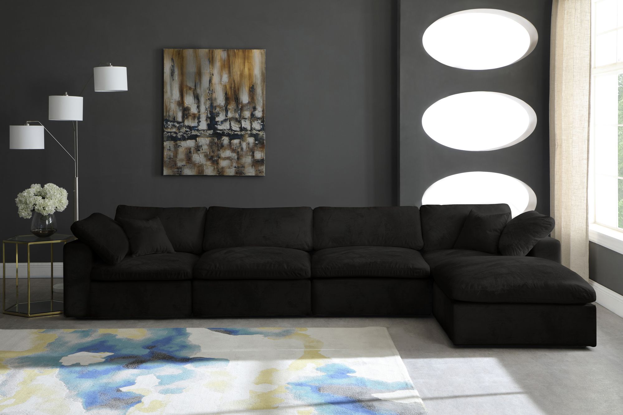 Cozy 158" 5-Piece Velvet Comfort Modular Sectional