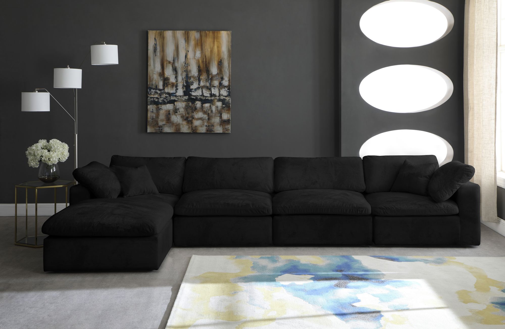 Cozy 158" 5-Piece Velvet Comfort Modular Sectional
