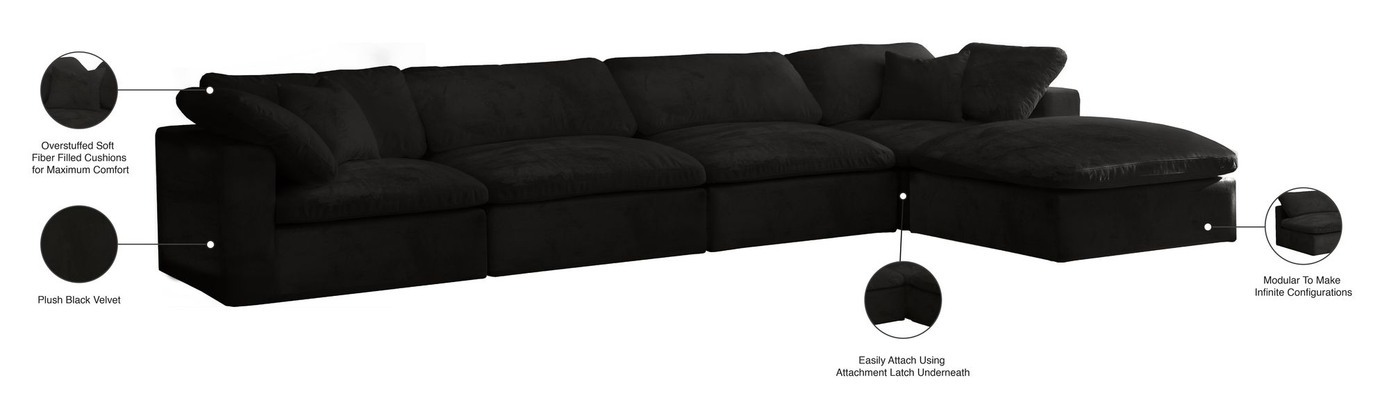 Cozy 158" 5-Piece Velvet Comfort Modular Sectional
