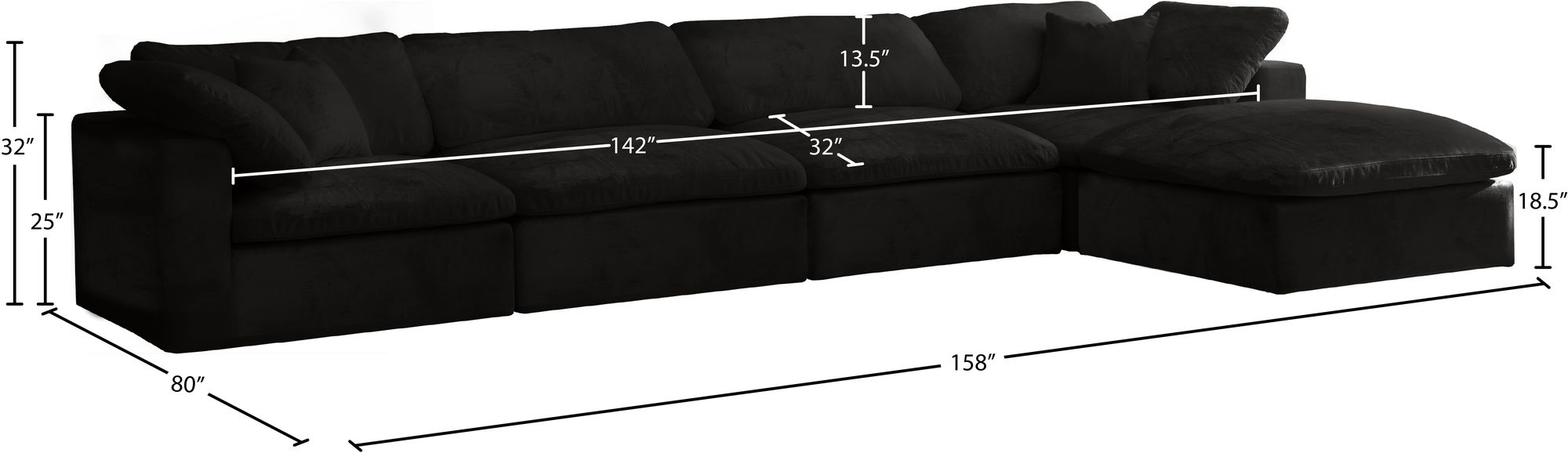 Cozy 158" 5-Piece Velvet Comfort Modular Sectional