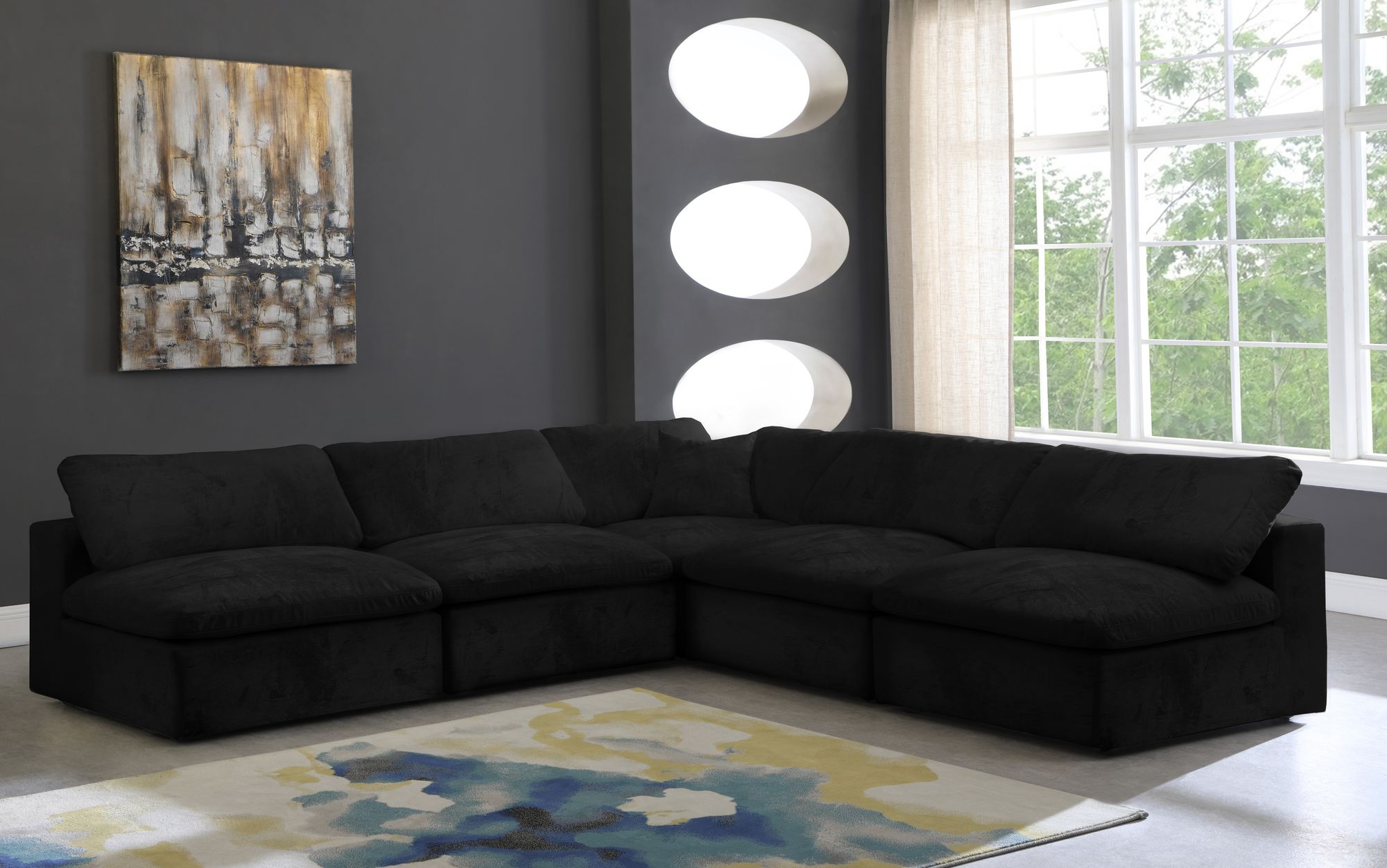 Cozy 118" 5-Piece Velvet Comfort Modular Armless Sectional