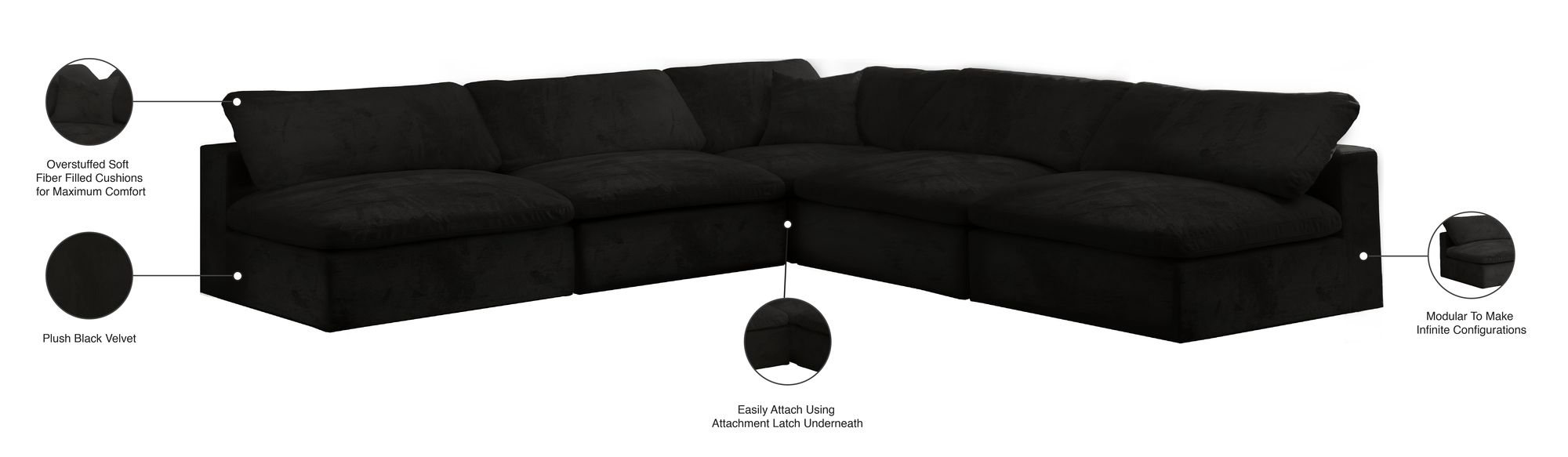 Cozy 118" 5-Piece Velvet Comfort Modular Armless Sectional